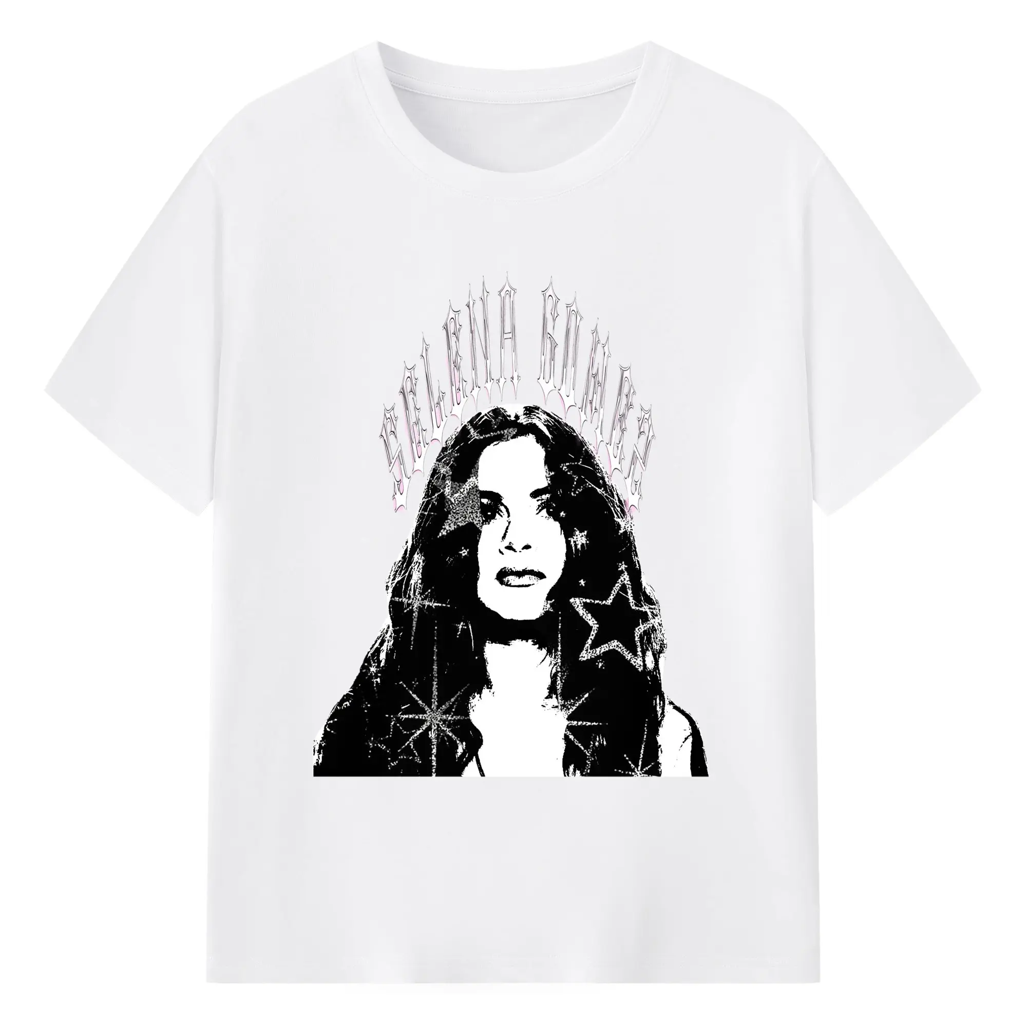 Selena Gomez Black & White Pop Art DIY - 180g Cotton T-Shirt With Front Heat Transfer Print – Soft, Lightweight, Fitted Design – Comfortable Casual Wear For Sports & Everyday Use