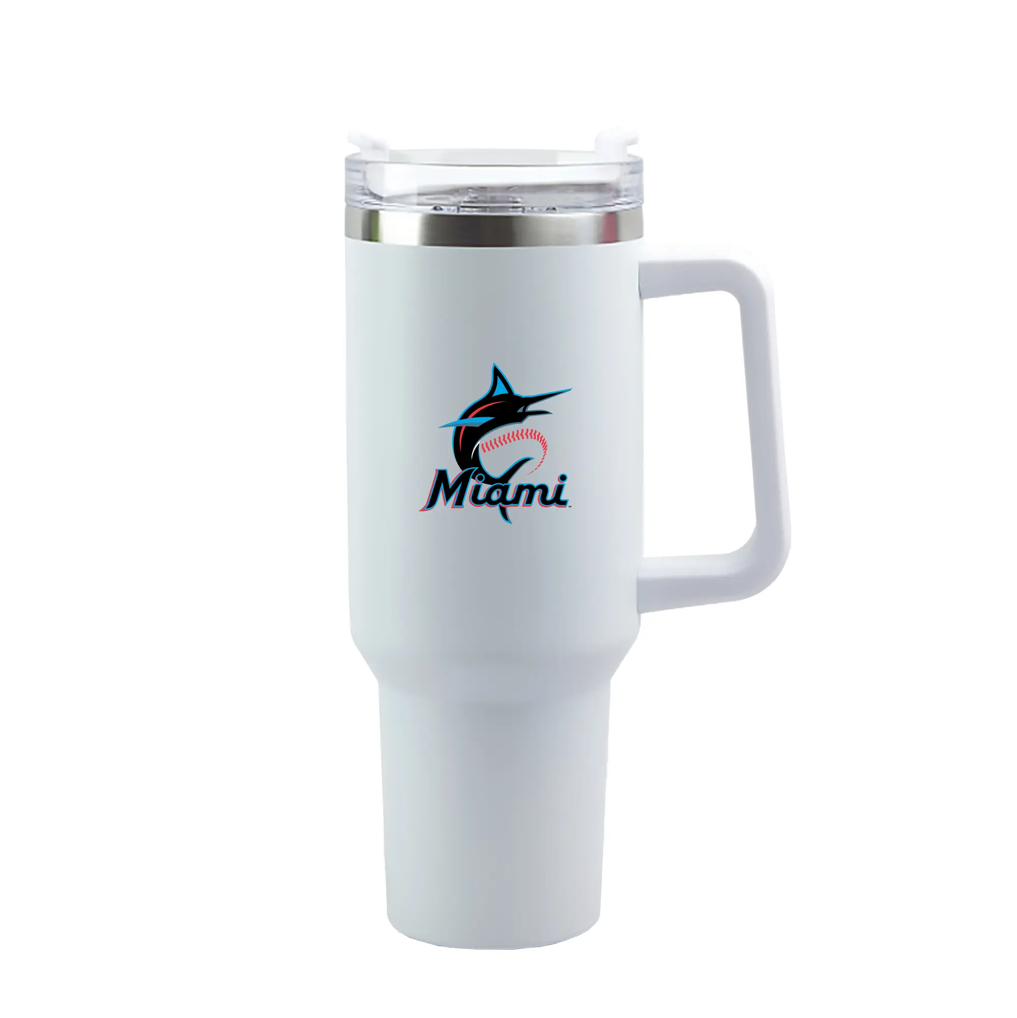 Miami Marlins Team Logo - 40oz Handle Car Tumbler – Durable Stainless Steel Travel Mug With UV Print – Double Wall Insulated, Fits Most Car Cup Holders