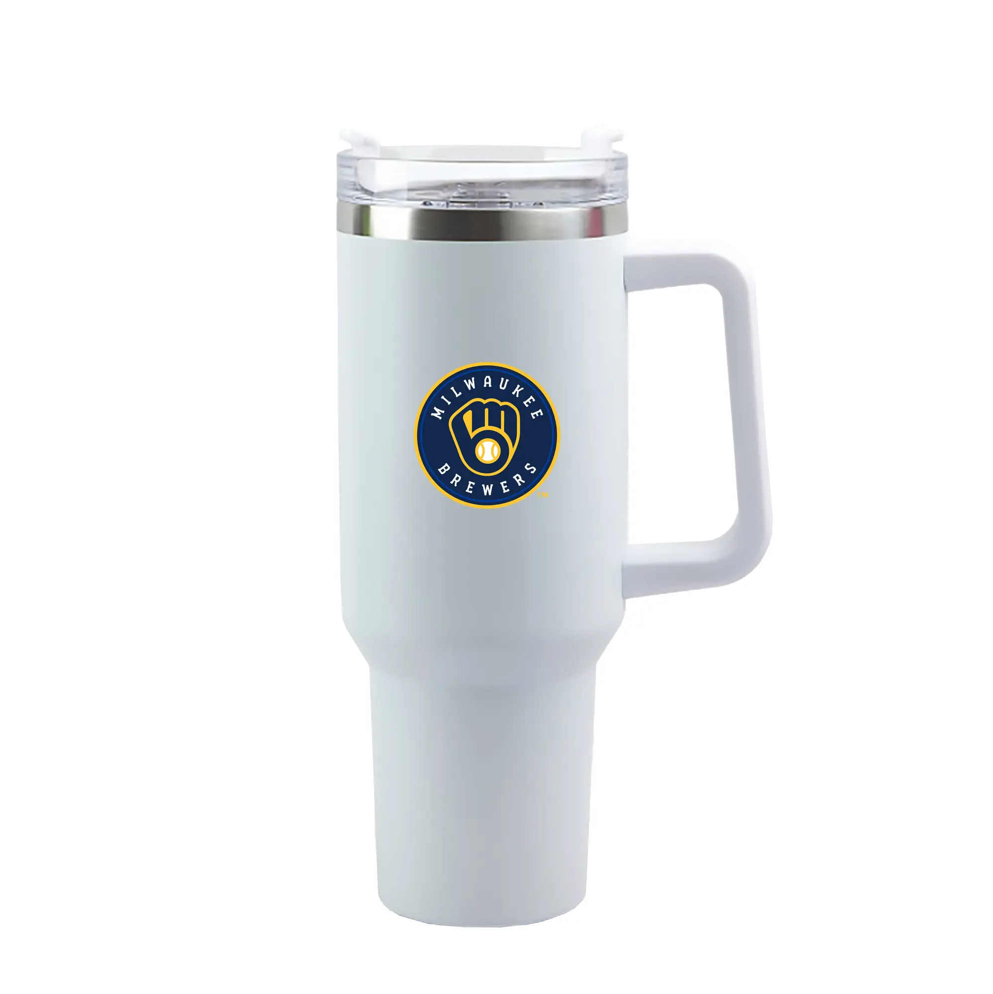 Milwaukee Brewers Team Logo - 40oz Handle Car Tumbler – Durable Stainless Steel Travel Mug With UV Print – Double Wall Insulated, Fits Most Car Cup Holders