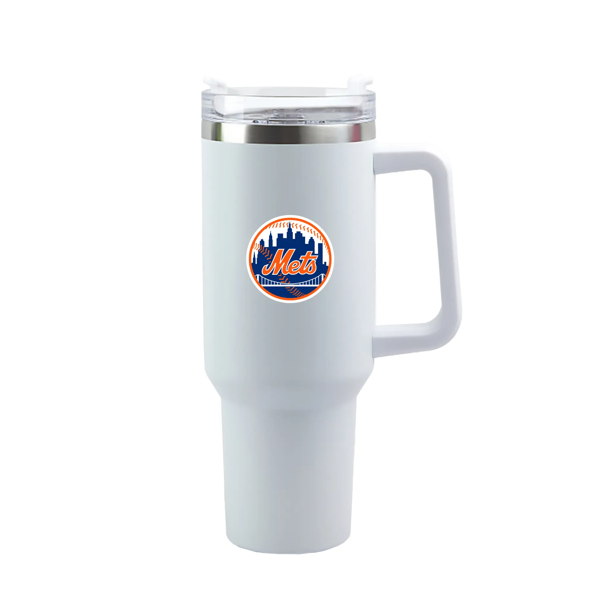 New York Mets Team Logo - 40oz Handle Car Tumbler – Durable Stainless Steel Travel Mug With UV Print – Double Wall Insulated, Fits Most Car Cup Holders