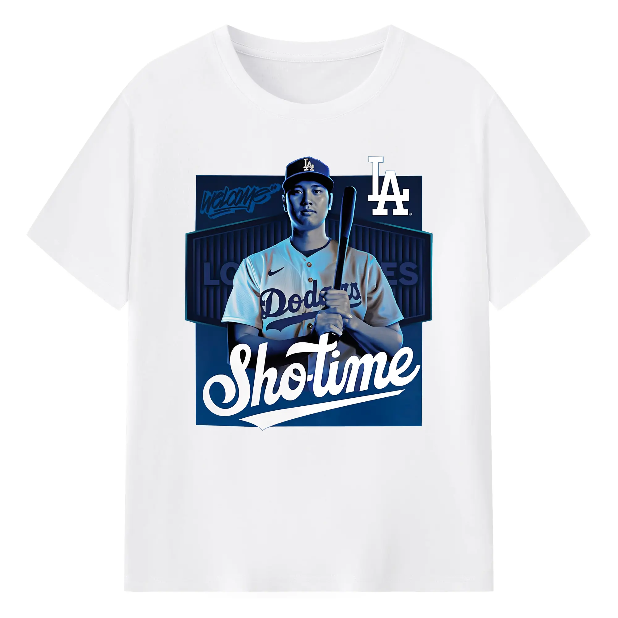 Shohei Ohtani “Sho-time” LA Dodgers DIY Shirt - 180g Cotton T-Shirt With Front Heat Transfer Print – Soft, Lightweight, Fitted Design – Comfortable Casual Wear For Sports & Everyday Use