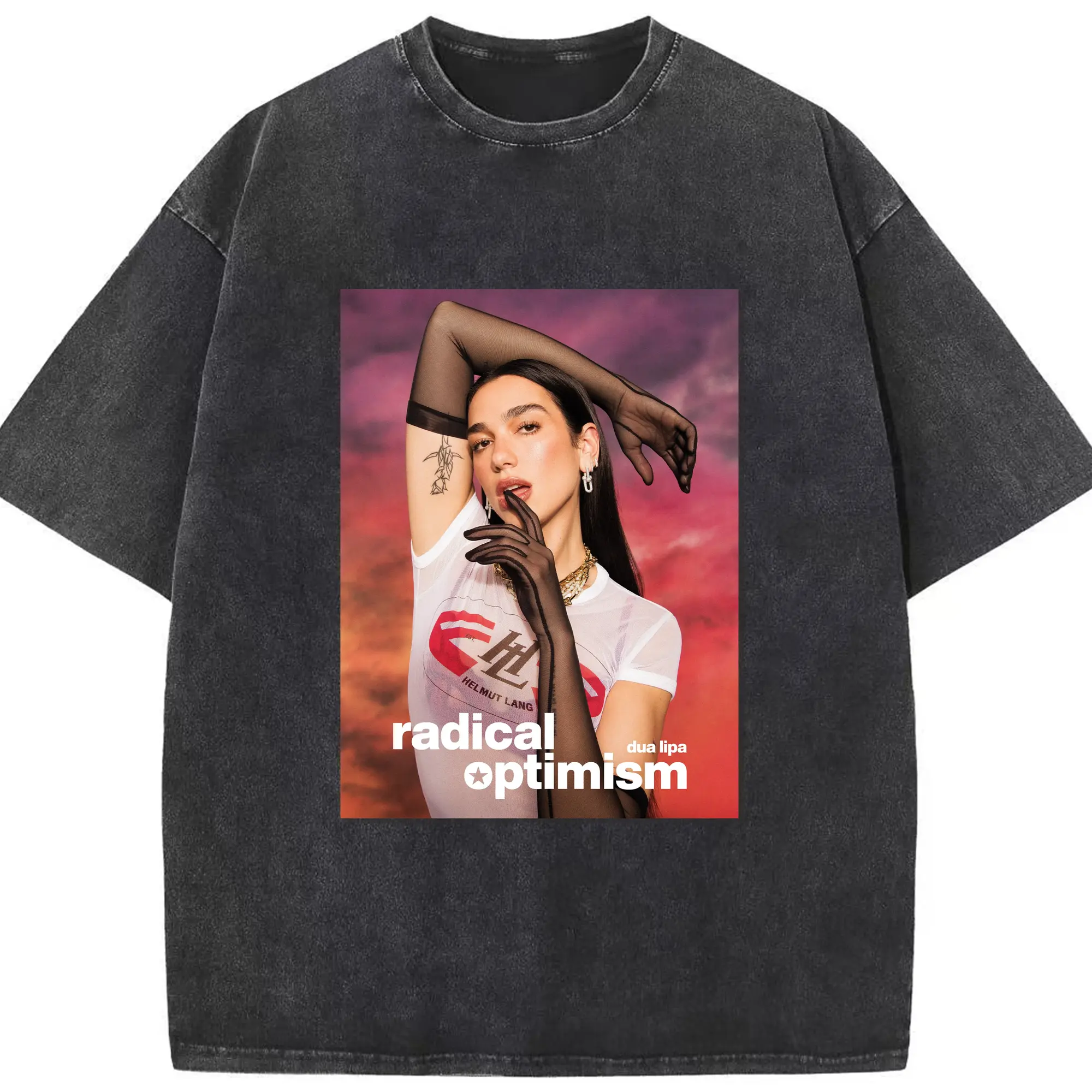 “Dua Lipa Radical Optimism” Music Fashion DIY Shirt - Washed Vintage Look 230g Cotton Oversized T-Shirt With Front Heat Transfer Print – Soft, Lightweight, Stylish Fit – Comfortable Casual Wear For Sports & Everyday Use