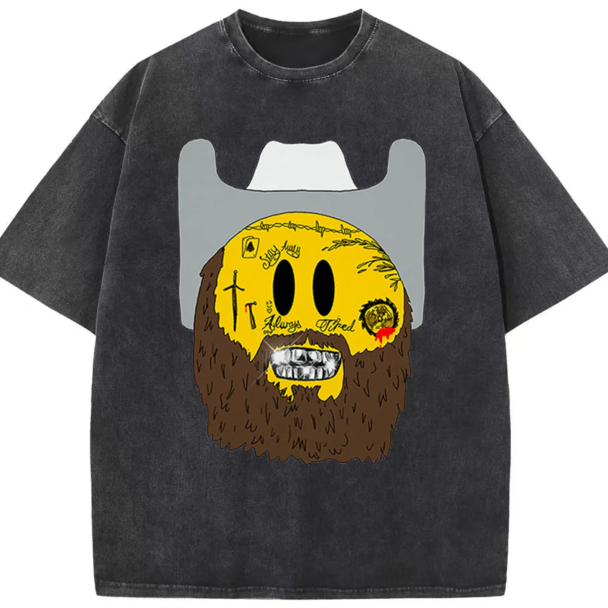 Post Malone Emoji Tour DIY Shirt - Washed Vintage Look 230g Cotton Oversized T-Shirt With Front Heat Transfer Print – Soft, Lightweight, Stylish Fit – Comfortable Casual Wear For Sports & Everyday Use