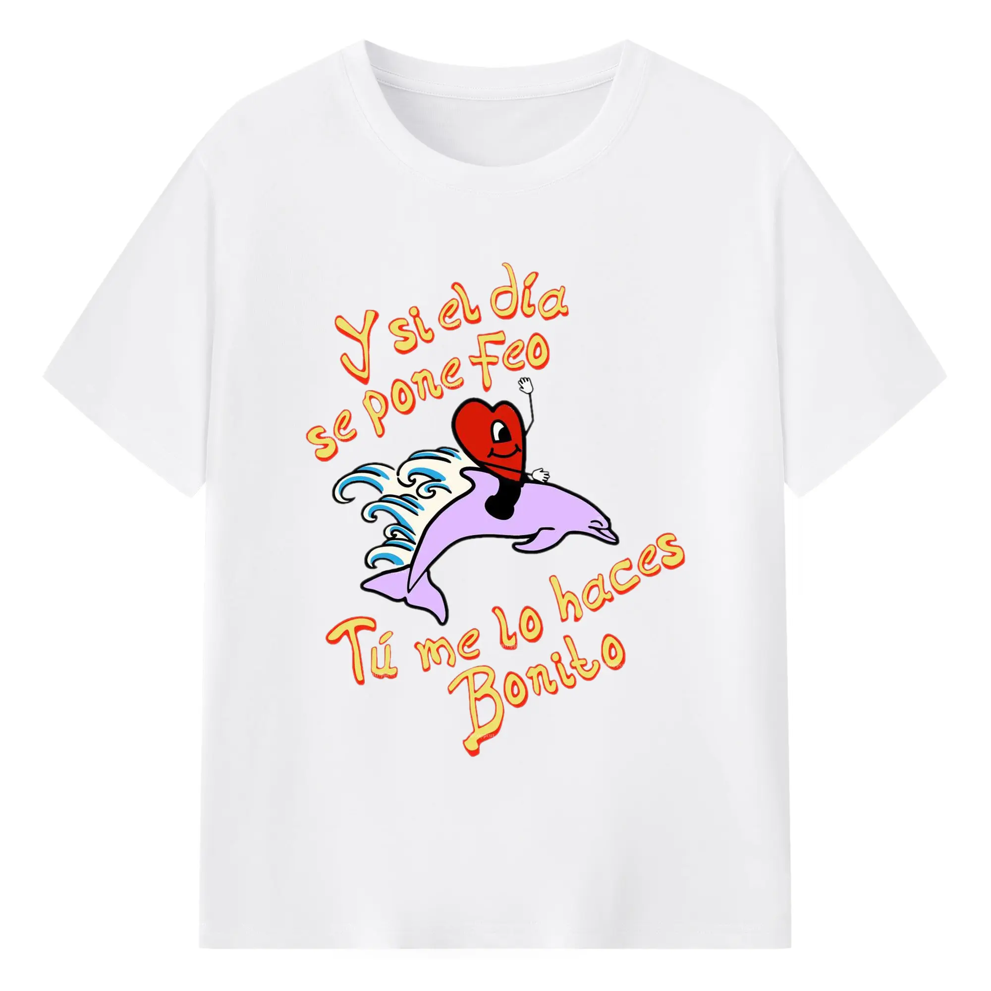 Bad Bunny “Y si el día se pone feo, Tú me lo haces Bonito” Shirt - 180g Cotton T-Shirt With Front Heat Transfer Print – Soft, Lightweight, Fitted Design – Comfortable Casual Wear For Sports & Everyday Use