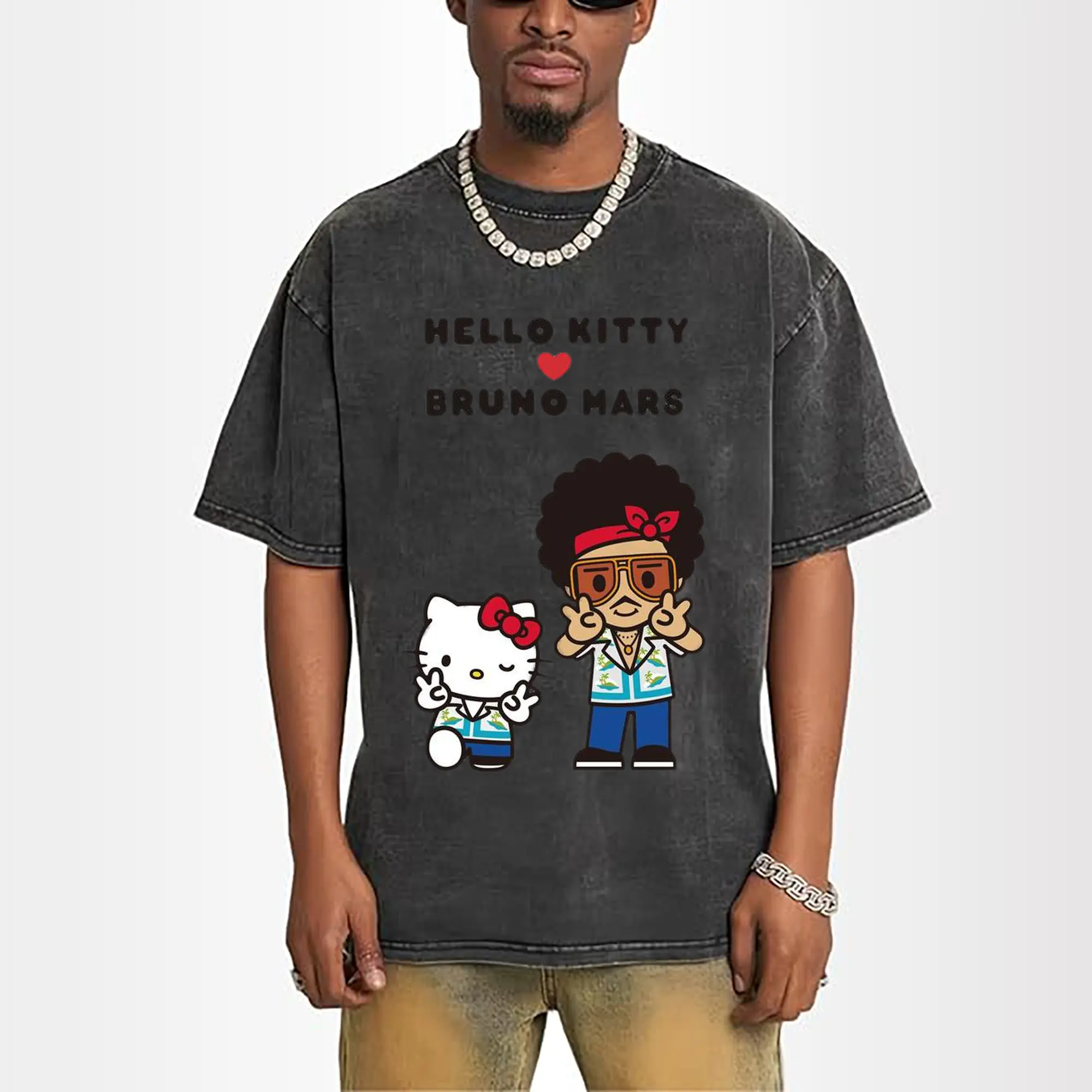 “Hello Kitty Loves Bruno Mars” Cartoon Music DIY Shirt