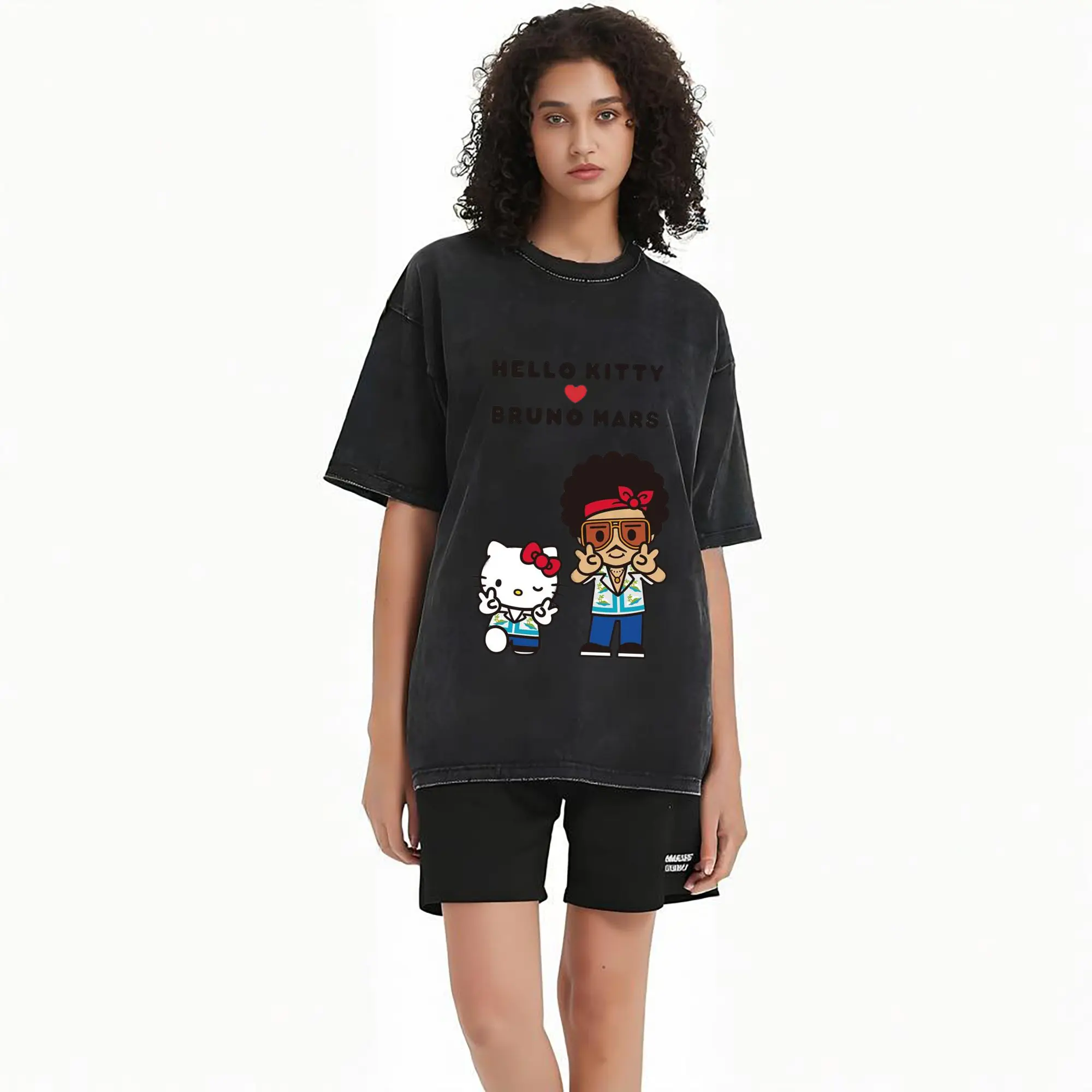 “Hello Kitty Loves Bruno Mars” Cartoon Music DIY Shirt
