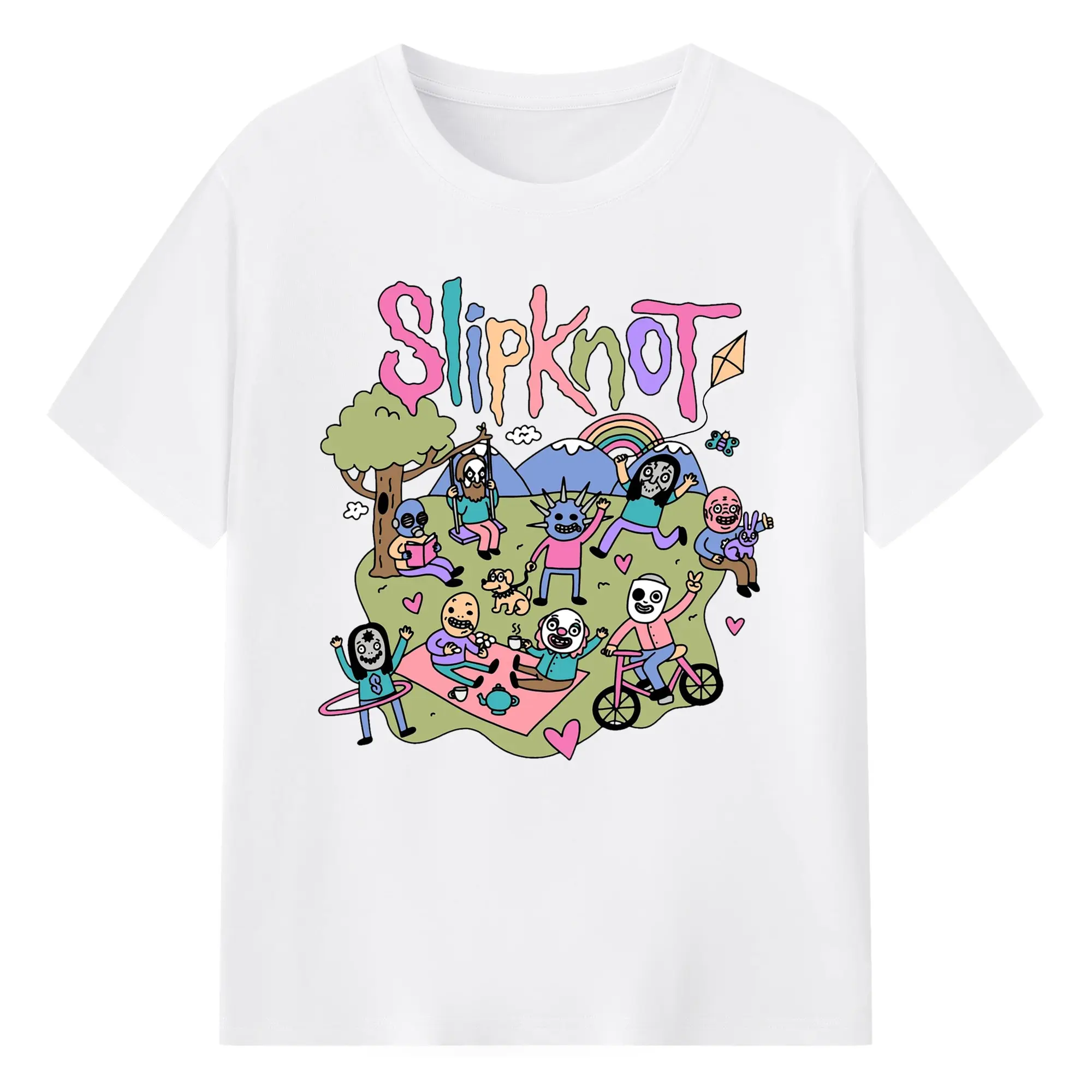 Slipknot Cute Cartoon DIY Shirt - 180g Cotton T-Shirt With Front Heat Transfer Print – Soft, Lightweight, Fitted Design – Comfortable Casual Wear For Sports & Everyday Use