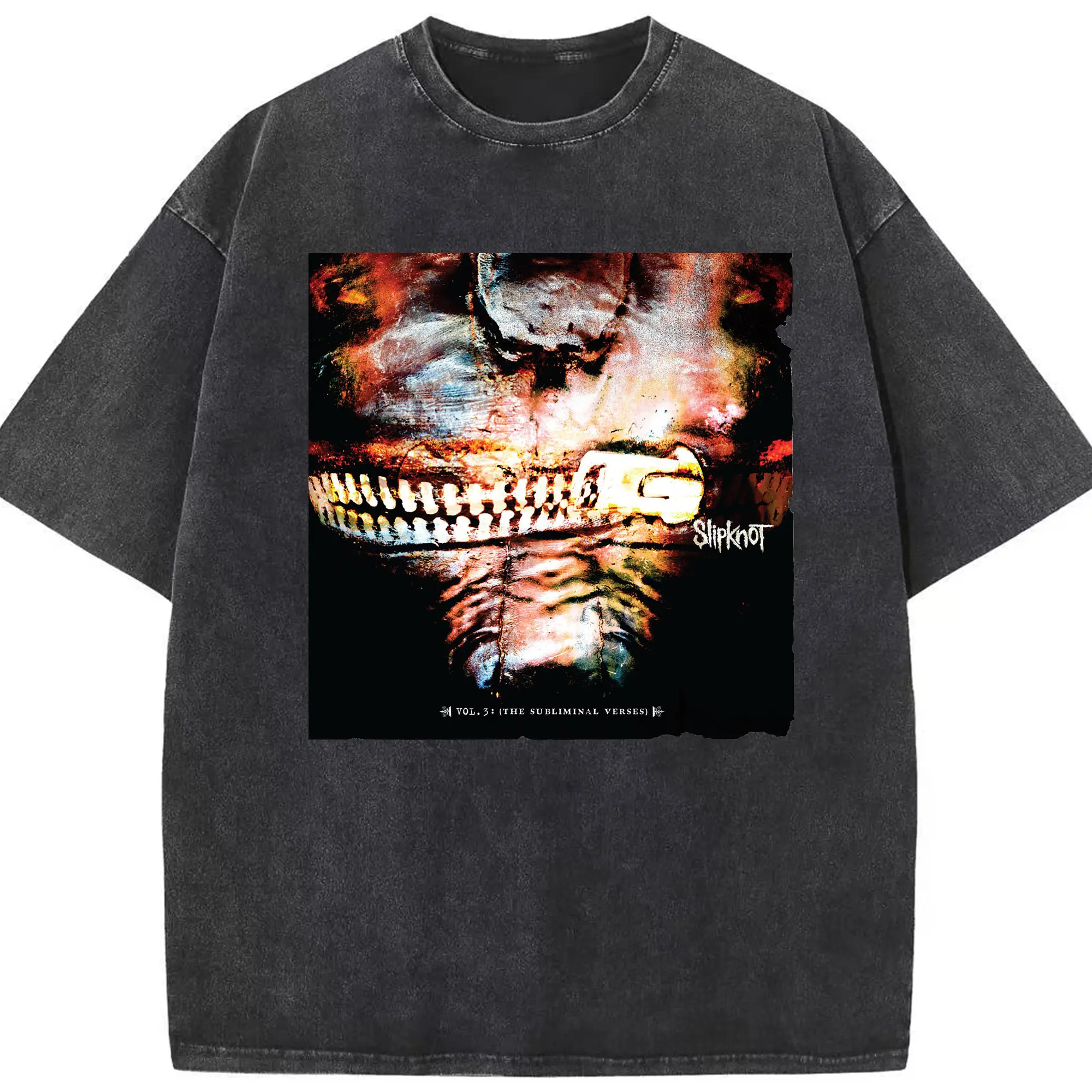 Slipknot Vol.3 The Subliminal Verses Album Shirt - Washed Vintage Look 230g Cotton Oversized T-Shirt With Front Heat Transfer Print – Soft, Lightweight, Stylish Fit – Comfortable Casual Wear For Sports & Everyday Use