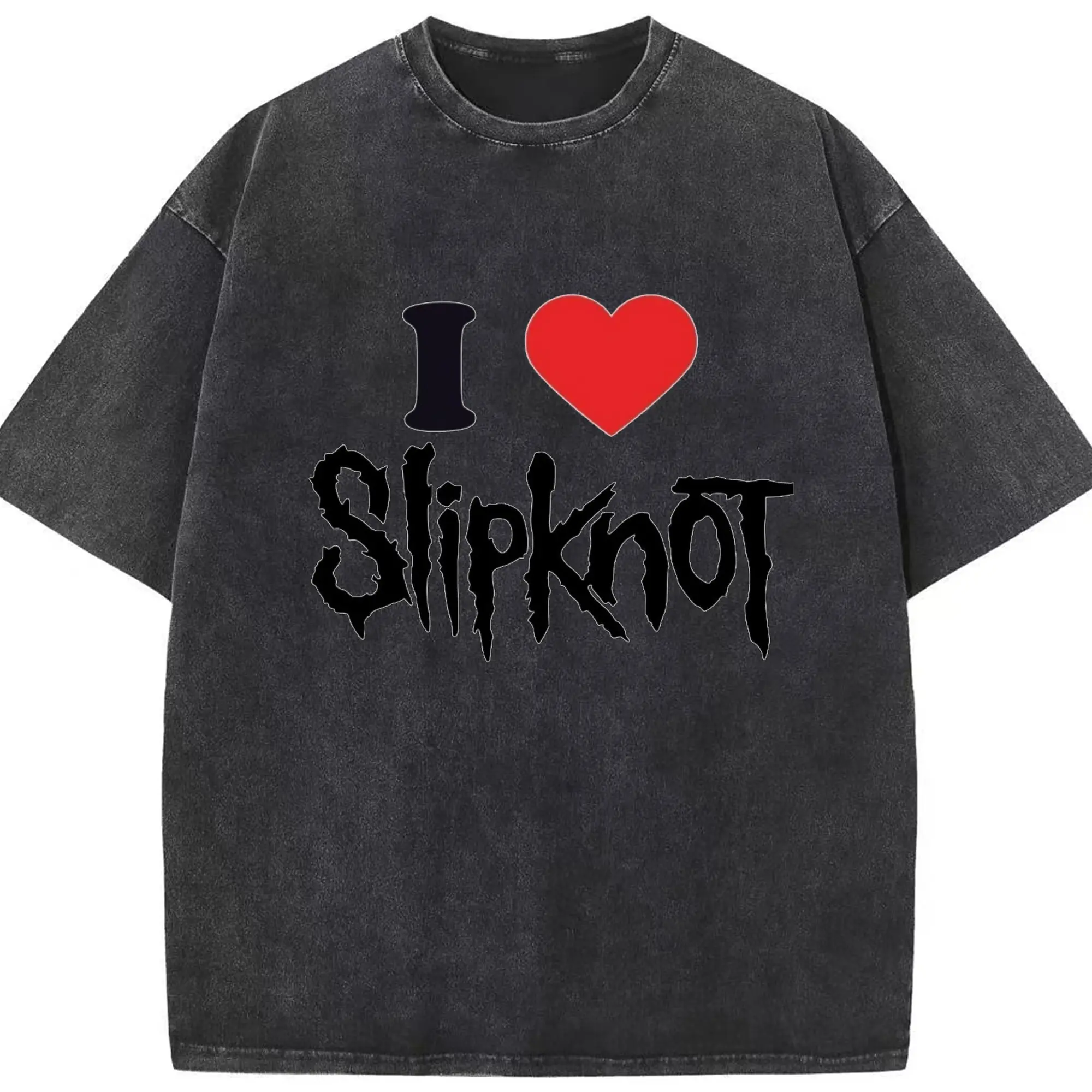I LOVE Slipknot Slogan DIY Shirt - Washed Vintage Look 230g Cotton Oversized T-Shirt With Front Heat Transfer Print – Soft, Lightweight, Stylish Fit – Comfortable Casual Wear For Sports & Everyday Use