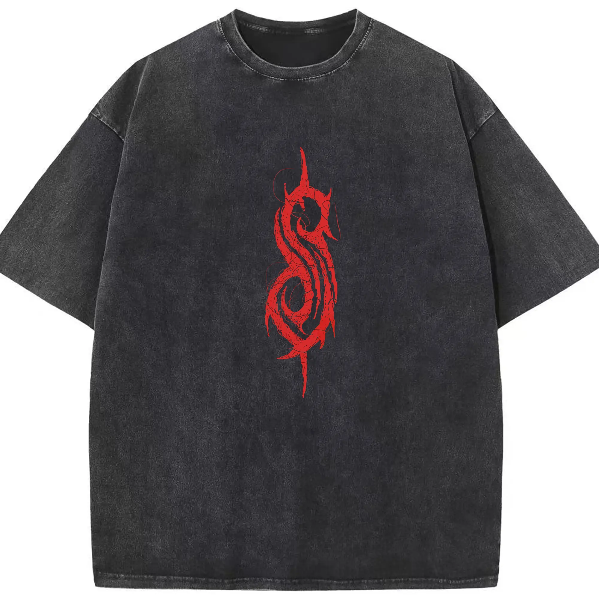 Slipknot Red Logo DIY Shirt - Washed Vintage Look 230g Cotton Oversized T-Shirt With Front Heat Transfer Print – Soft, Lightweight, Stylish Fit – Comfortable Casual Wear For Sports & Everyday Use