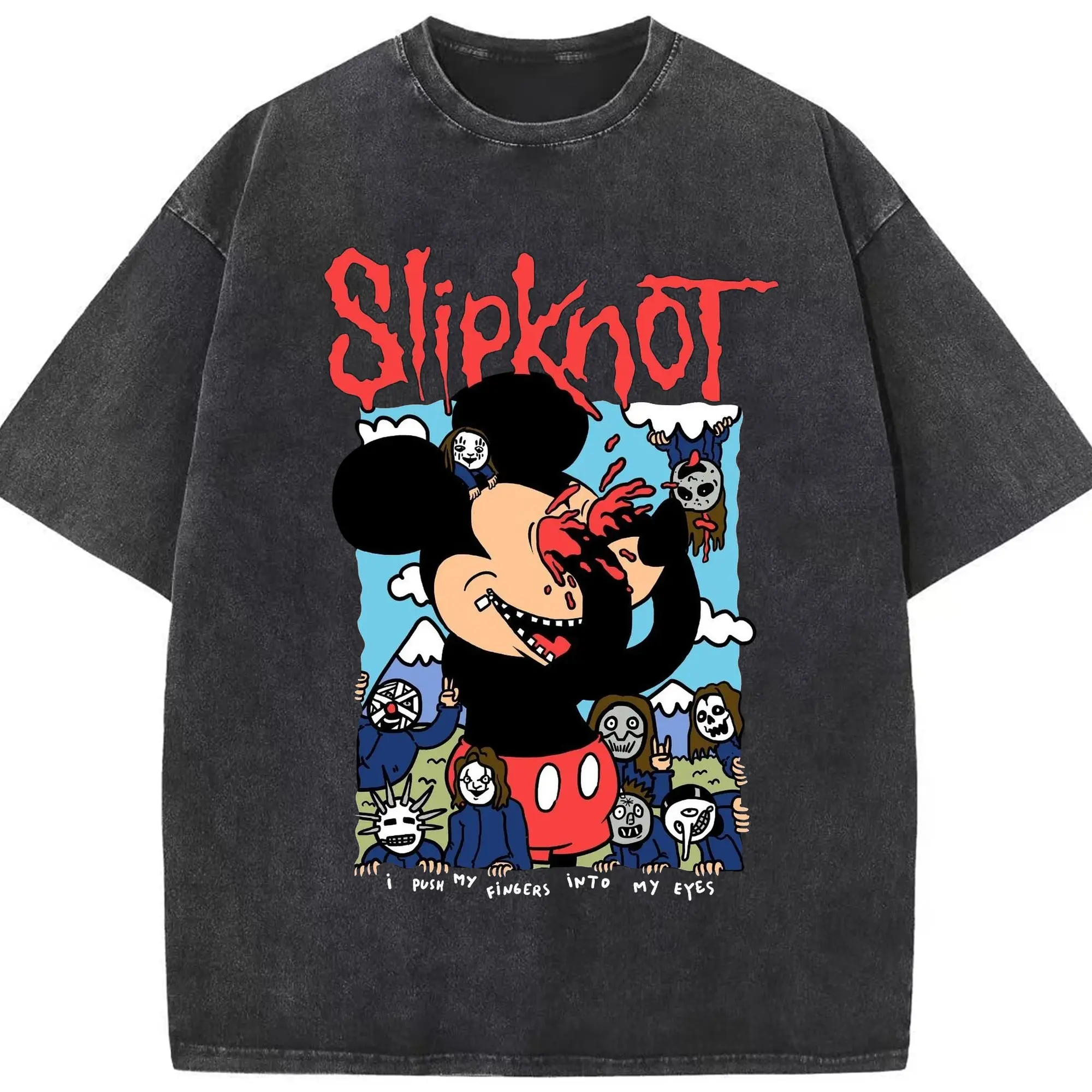 Slipknot Dark Mickey Cartoon DIY Shirt - Washed Vintage Look 230g Cotton Oversized T-Shirt With Front Heat Transfer Print – Soft, Lightweight, Stylish Fit – Comfortable Casual Wear For Sports & Everyday Use