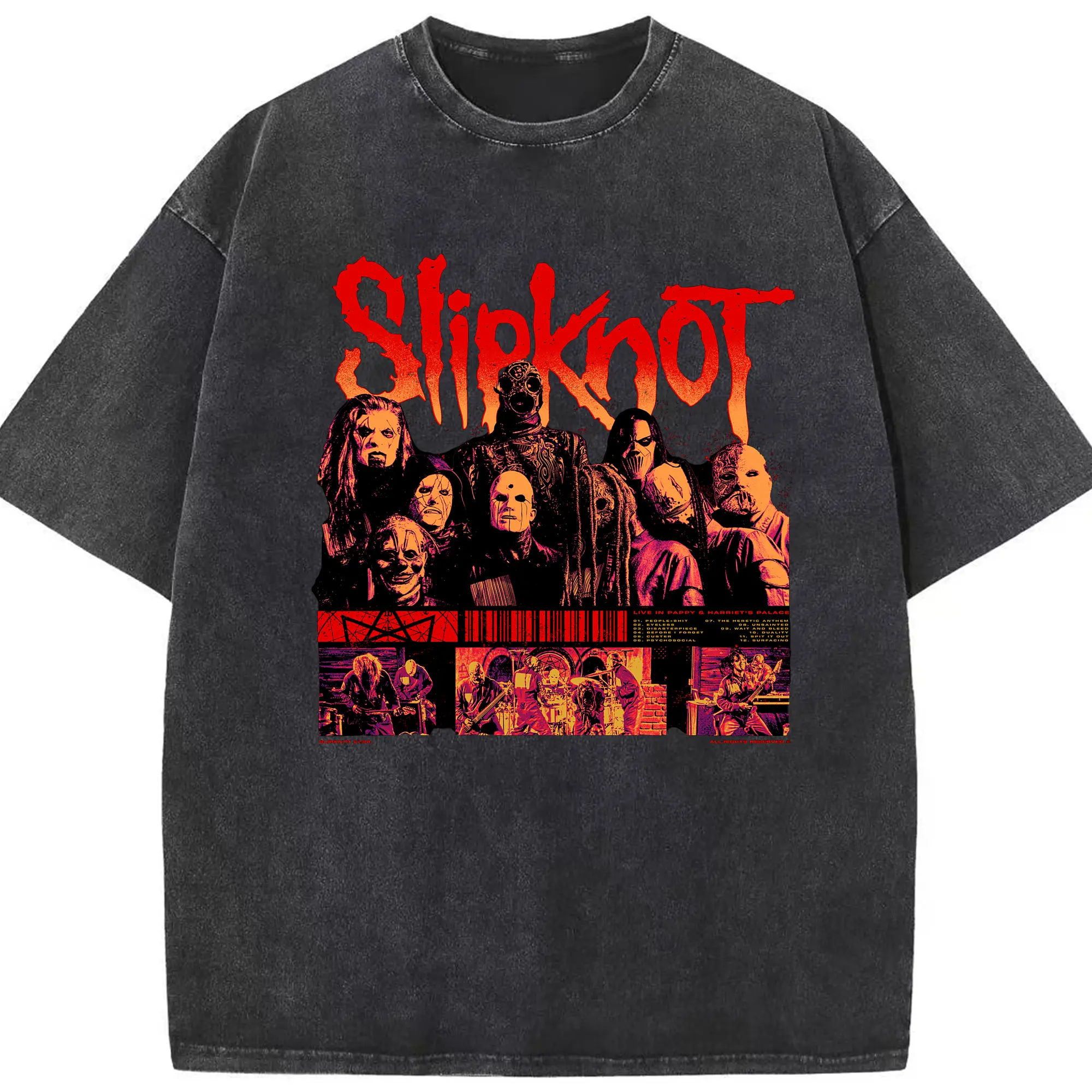 Slipknot Nu-Metal Band Mask DIY Shirt - Washed Vintage Look 230g Cotton Oversized T-Shirt With Front Heat Transfer Print – Soft, Lightweight, Stylish Fit – Comfortable Casual Wear For Sports & Everyday Use