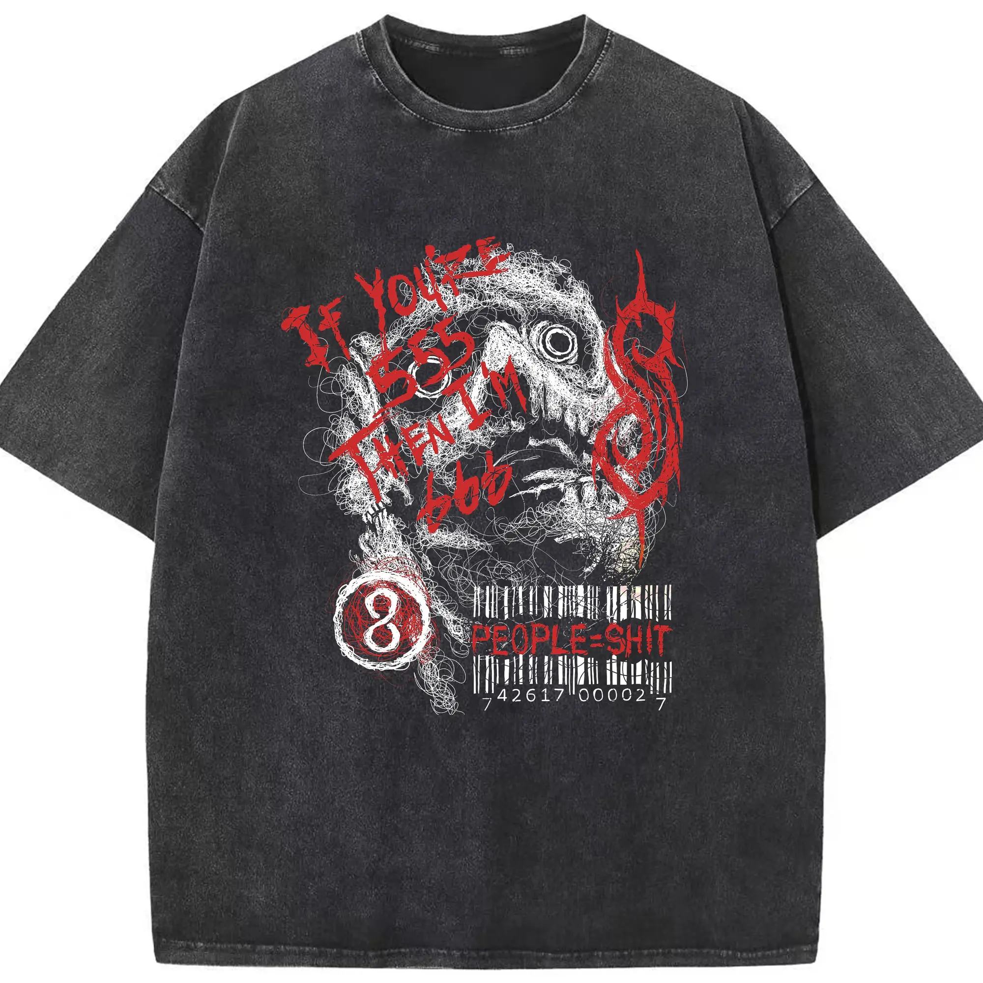 Slipknot Nu-Metal Rebel Quote DIY Shirt - Washed Vintage Look 230g Cotton Oversized T-Shirt With Front Heat Transfer Print – Soft, Lightweight, Stylish Fit – Comfortable Casual Wear For Sports & Everyday Use