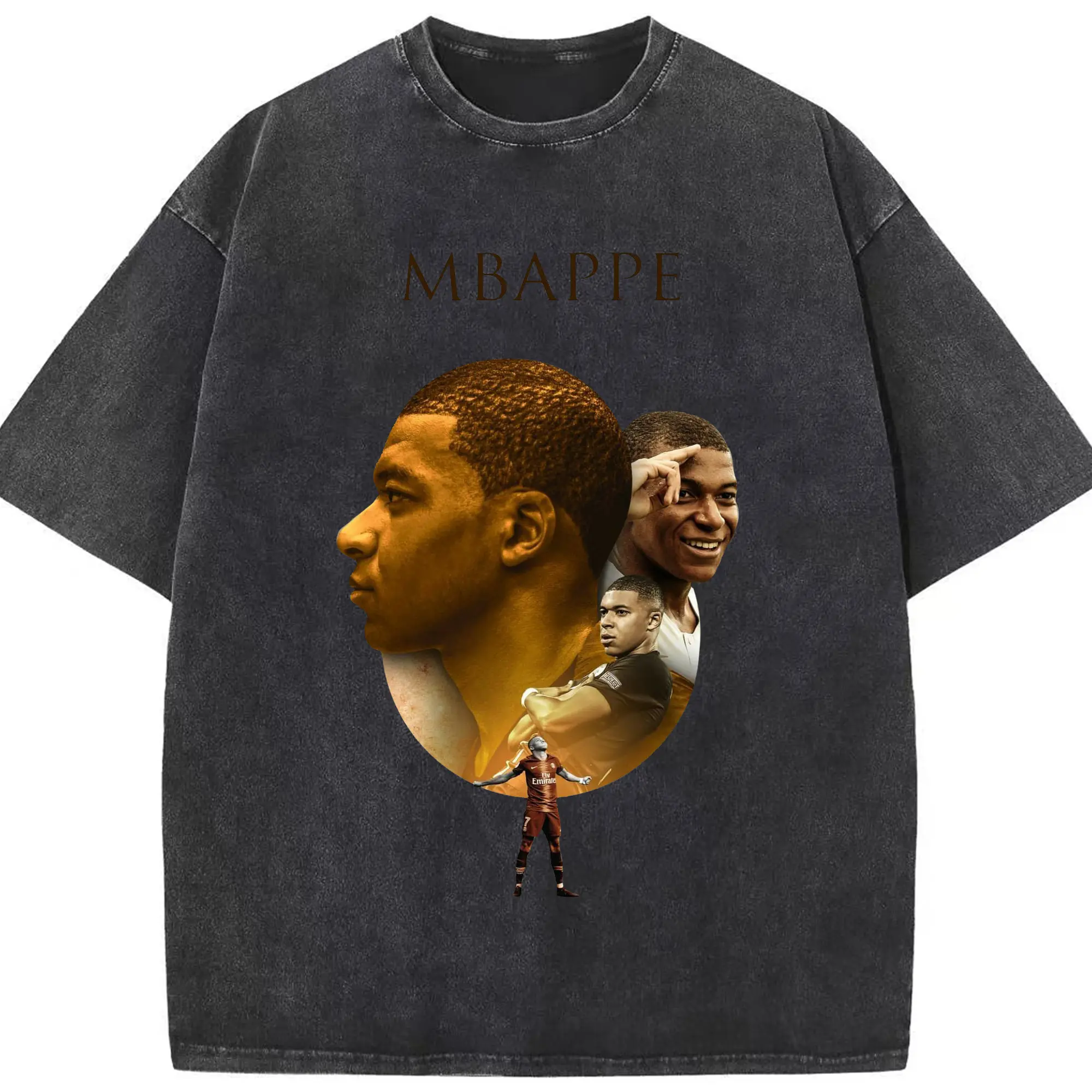 Trendy “Kylian Mbappé Football Star” DIY Shirt - Washed Vintage Look 230g Cotton Oversized T-Shirt With Front Heat Transfer Print – Soft, Lightweight, Stylish Fit – Comfortable Casual Wear For Sports & Everyday Use