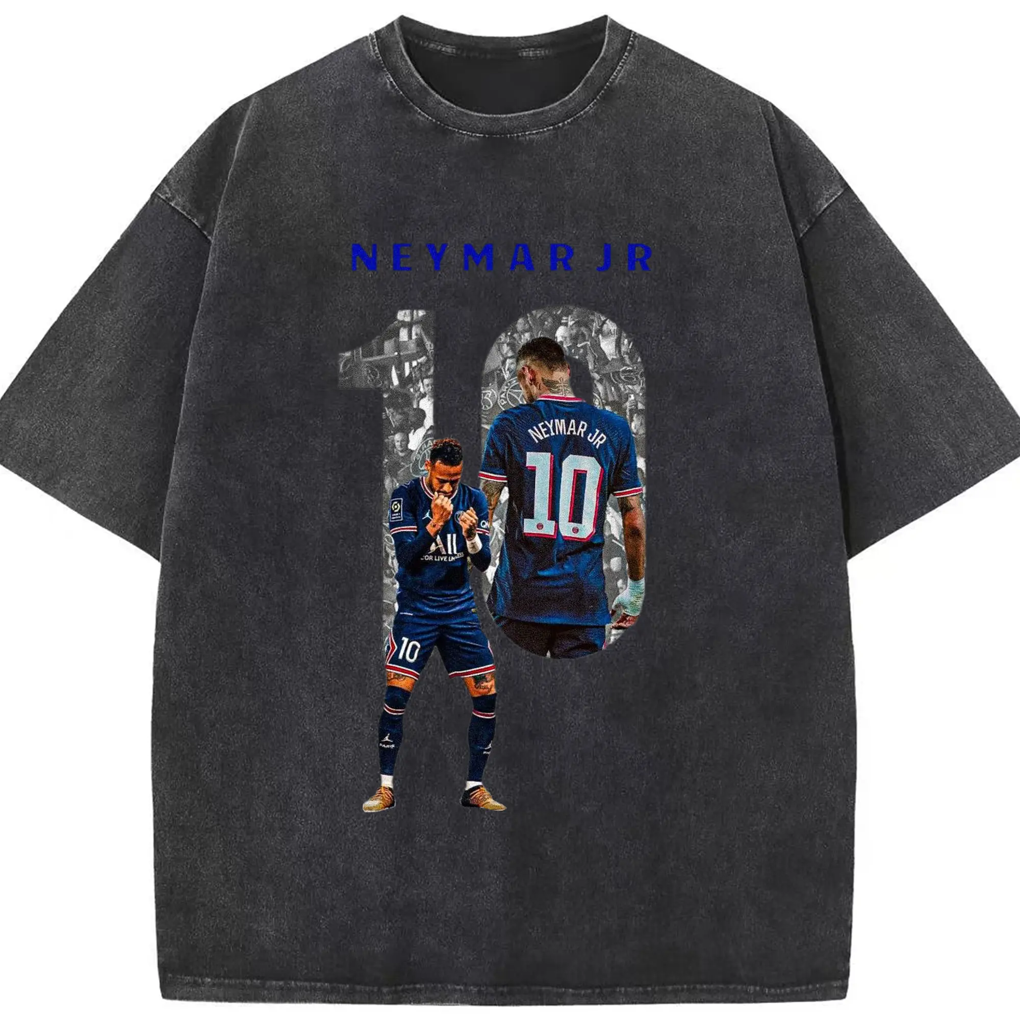 Personalized Neymar 10 PSG Blueprint DIY Shirt - Washed Vintage Look 230g Cotton Oversized T-Shirt With Front Heat Transfer Print – Soft, Lightweight, Stylish Fit – Comfortable Casual Wear For Sports & Everyday Use