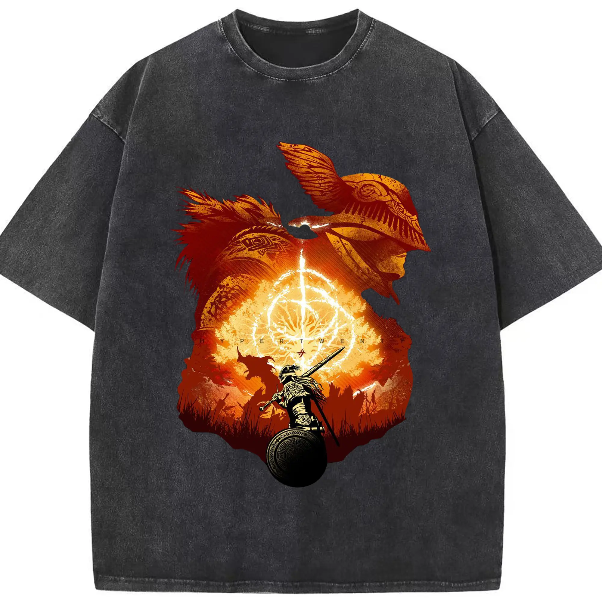 Washed Vintage Look 230g Cotton Oversized T-Shirt With Front Heat Transfer Print – Soft, Lightweight, Stylish Fit – Comfortable Casual Wear For Sports & Everyday Use