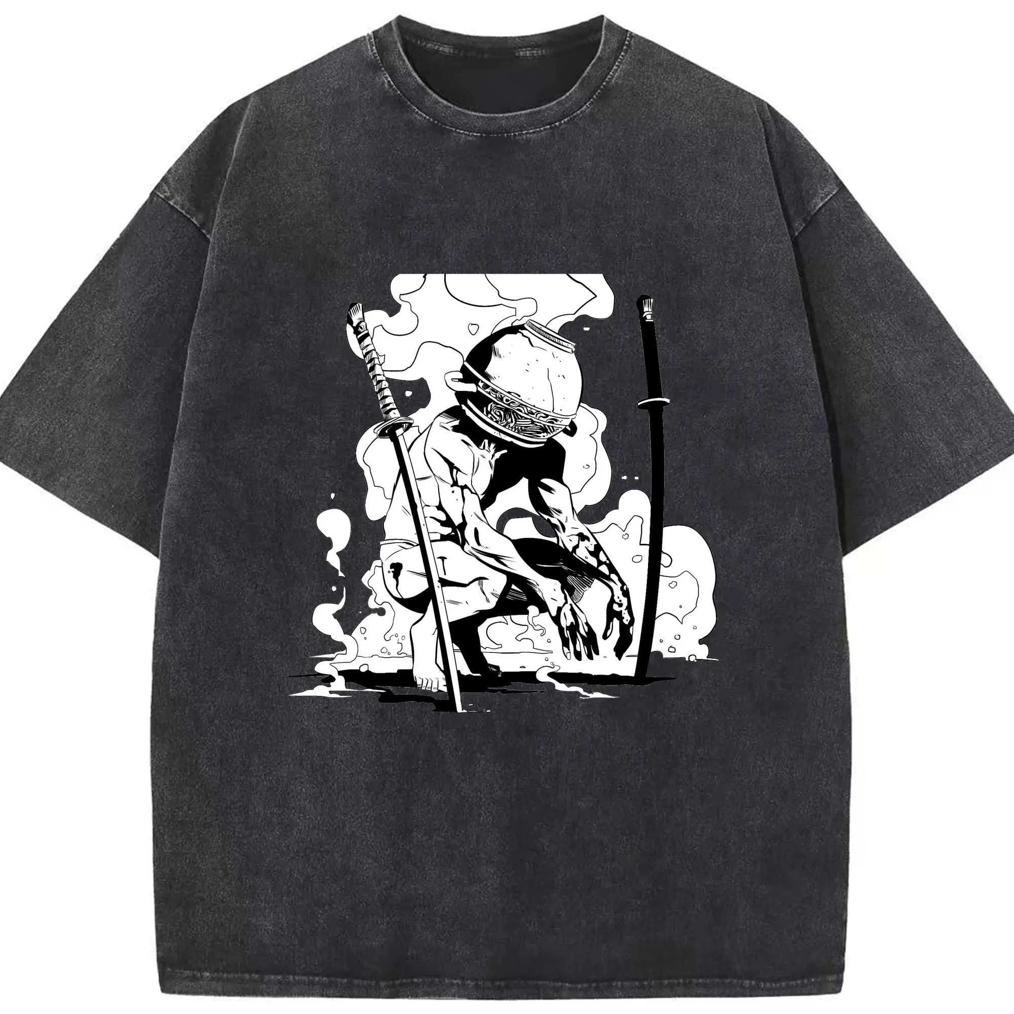 Washed Vintage Look 230g Cotton Oversized T-Shirt With Front Heat Transfer Print – Soft, Lightweight, Stylish Fit – Comfortable Casual Wear For Sports & Everyday Use