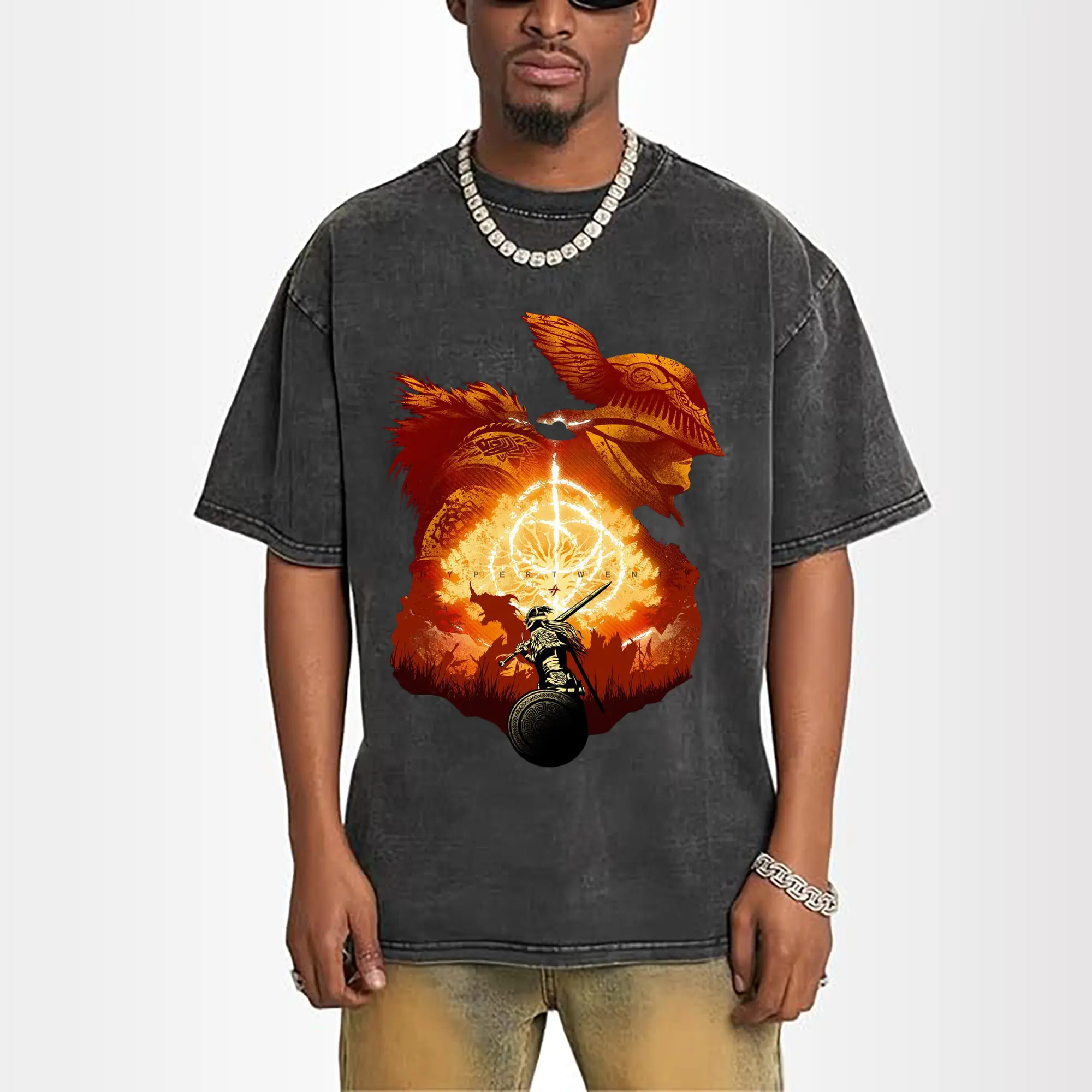 Washed Vintage Look 230g Cotton Oversized T-Shirt With Front Heat Transfer Print – Soft, Lightweight, Stylish Fit – Comfortable Casual Wear For Sports & Everyday Use