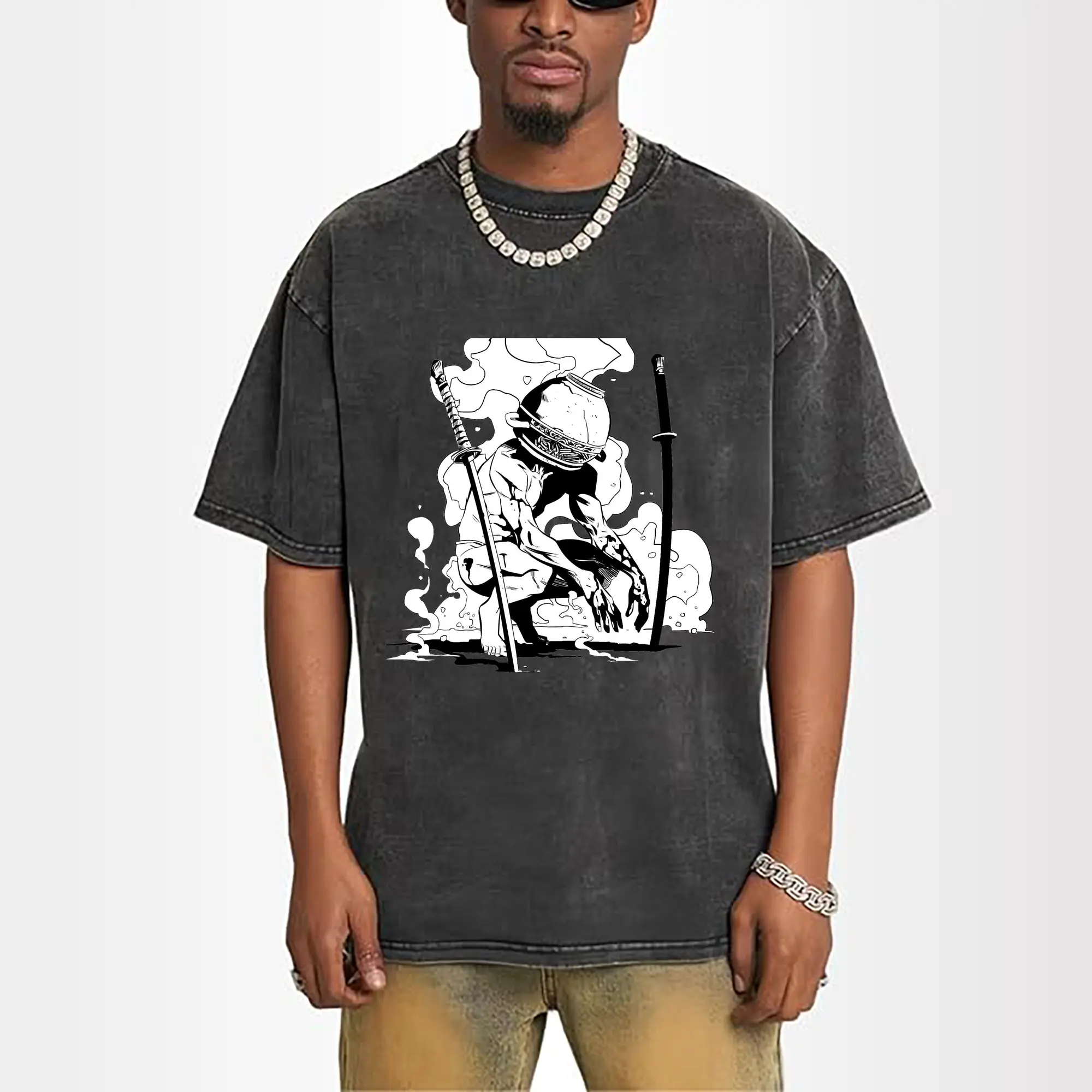 Washed Vintage Look 230g Cotton Oversized T-Shirt With Front Heat Transfer Print – Soft, Lightweight, Stylish Fit – Comfortable Casual Wear For Sports & Everyday Use