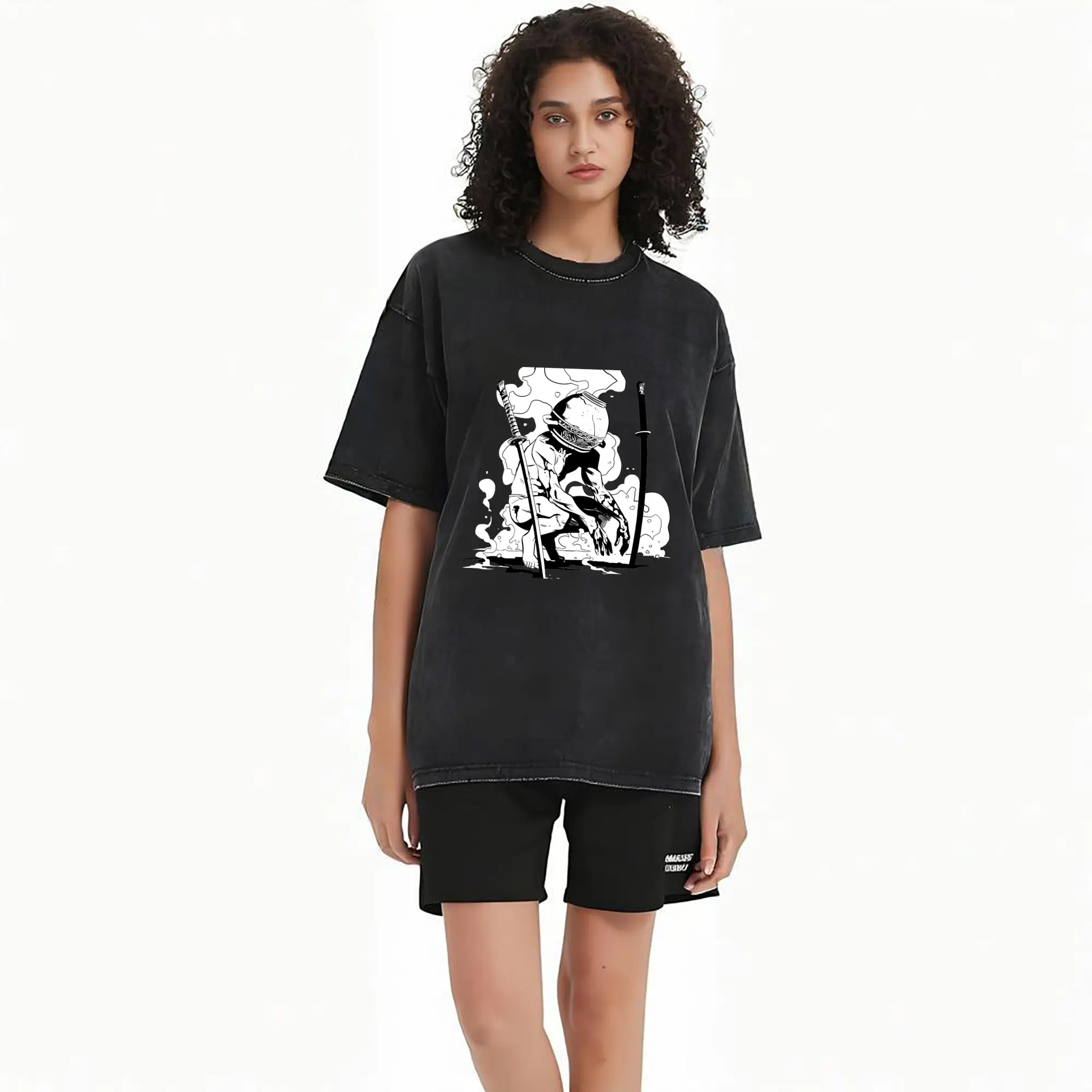 Washed Vintage Look 230g Cotton Oversized T-Shirt With Front Heat Transfer Print – Soft, Lightweight, Stylish Fit – Comfortable Casual Wear For Sports & Everyday Use