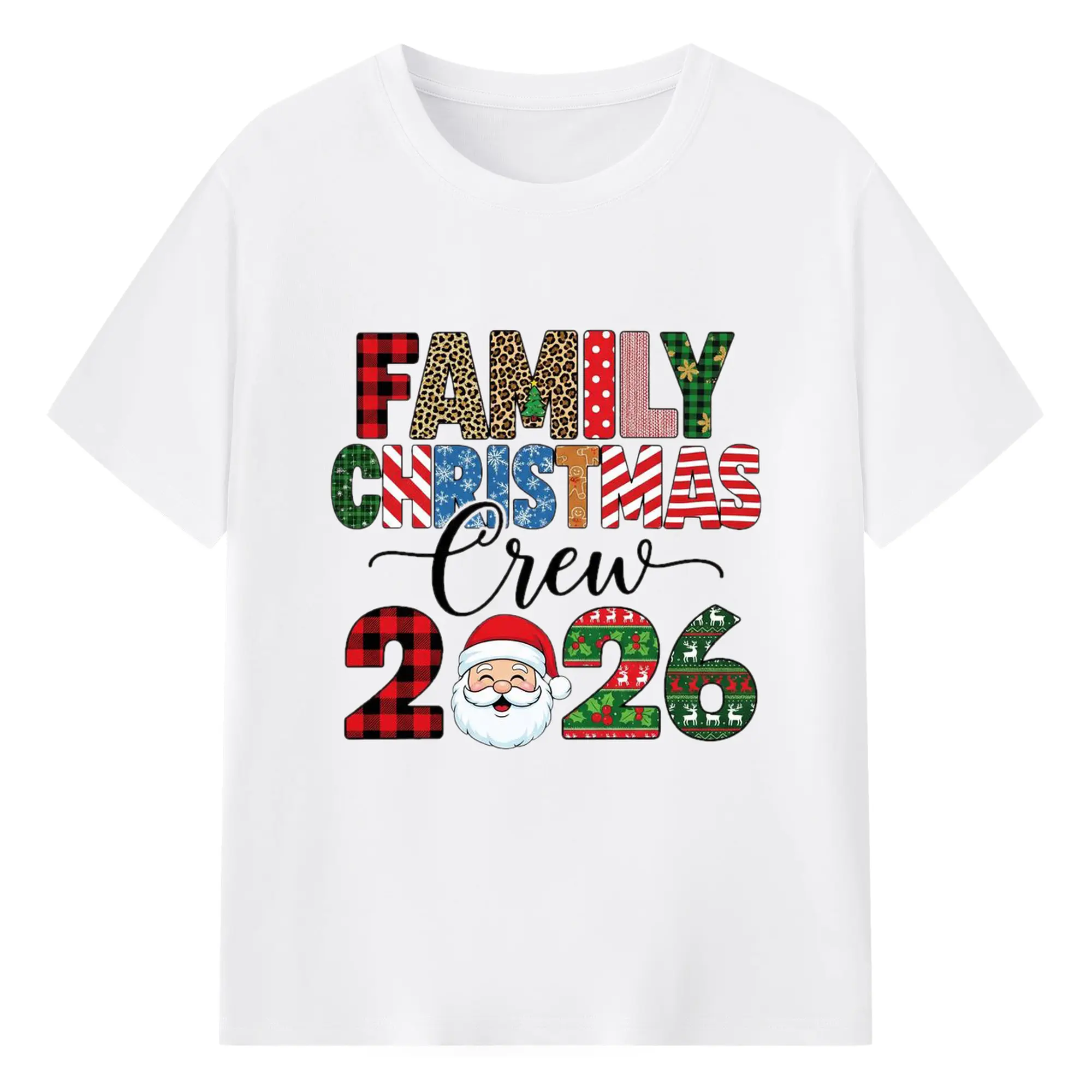 Family Christmas Crew 2026 Patterned - 180g Cotton T-Shirt With Front Heat Transfer Print – Soft, Lightweight, Fitted Design – Comfortable Casual Wear For Sports & Everyday Use