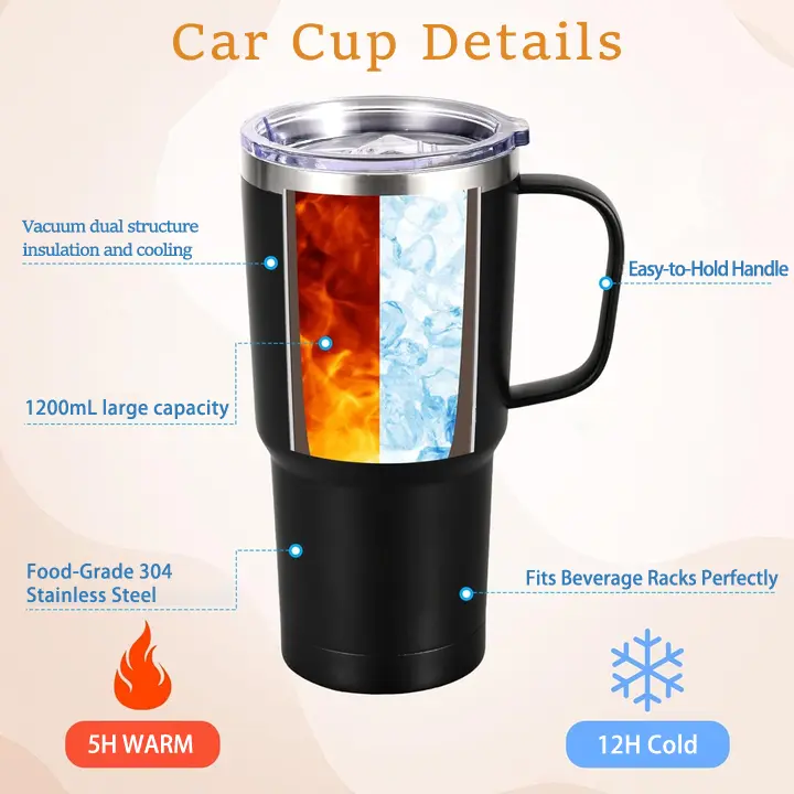40oz Handle Car Tumbler – Durable Stainless Steel Travel Mug With UV Print – Double Wall Insulated, Fits Most Car Cup Holders