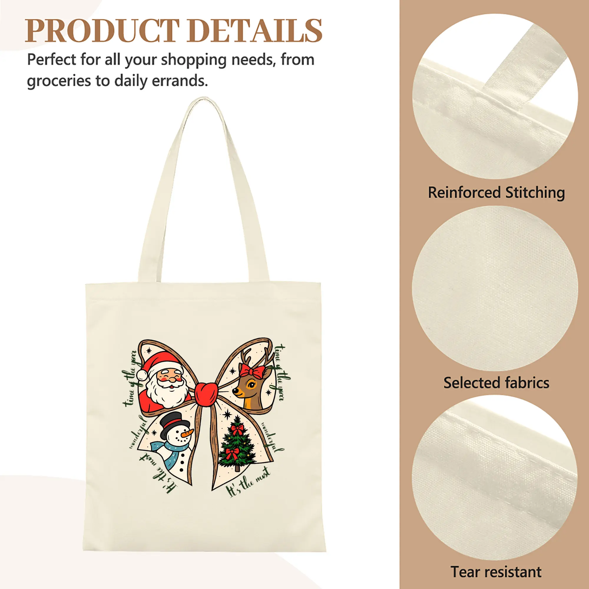 Heavy-Duty 12oz Canvas Tote Bag — Large Capacity Reusable Shopping & Travel Bag with Heat-Transfer Print, Wide Reinforced Handles (80% Polyester, 20% Cotton)