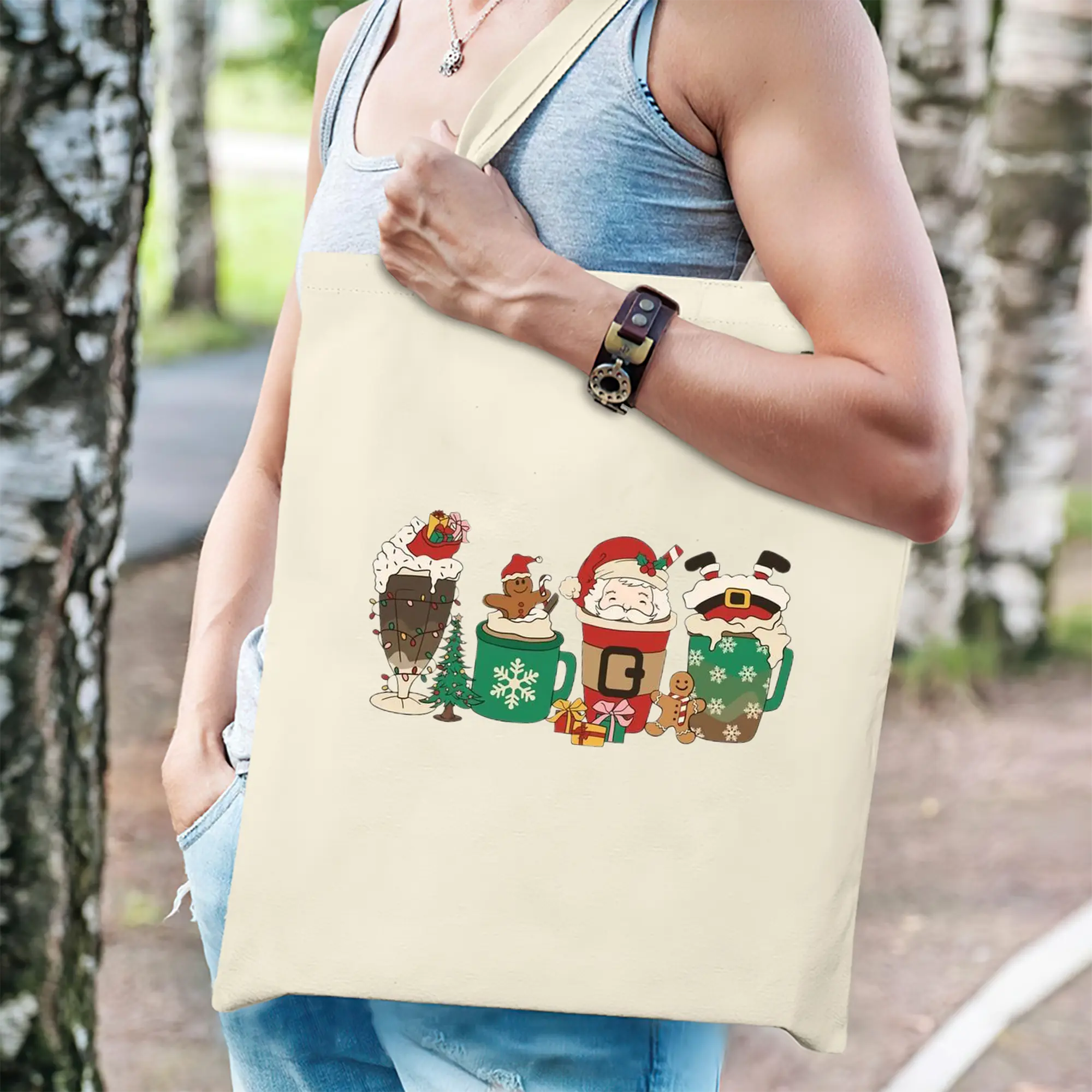 Heavy-Duty 12oz Canvas Tote Bag — Large Capacity Reusable Shopping & Travel Bag with Heat-Transfer Print, Wide Reinforced Handles (80% Polyester, 20% Cotton)