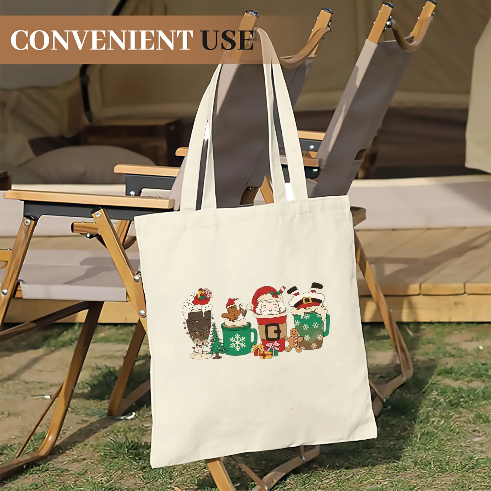 Heavy-Duty 12oz Canvas Tote Bag — Large Capacity Reusable Shopping & Travel Bag with Heat-Transfer Print, Wide Reinforced Handles (80% Polyester, 20% Cotton)