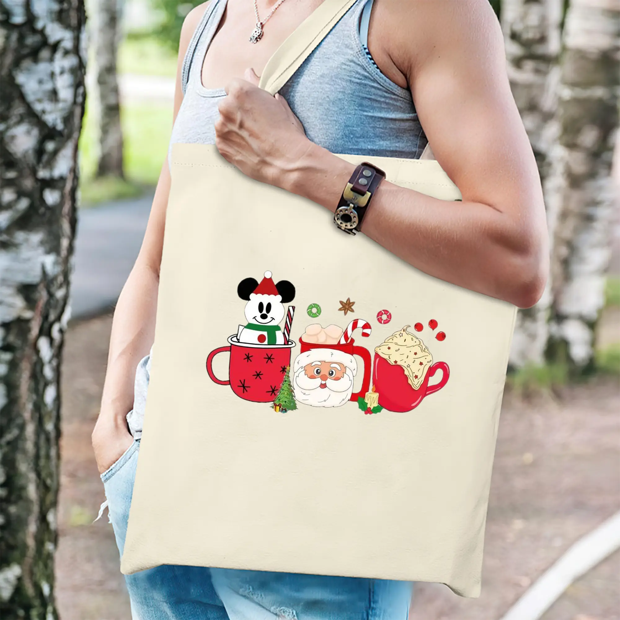 Heavy-Duty 12oz Canvas Tote Bag — Large Capacity Reusable Shopping & Travel Bag with Heat-Transfer Print, Wide Reinforced Handles (80% Polyester, 20% Cotton)