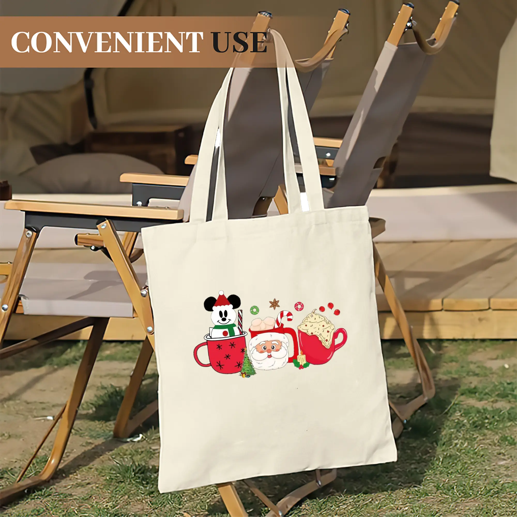 Heavy-Duty 12oz Canvas Tote Bag — Large Capacity Reusable Shopping & Travel Bag with Heat-Transfer Print, Wide Reinforced Handles (80% Polyester, 20% Cotton)