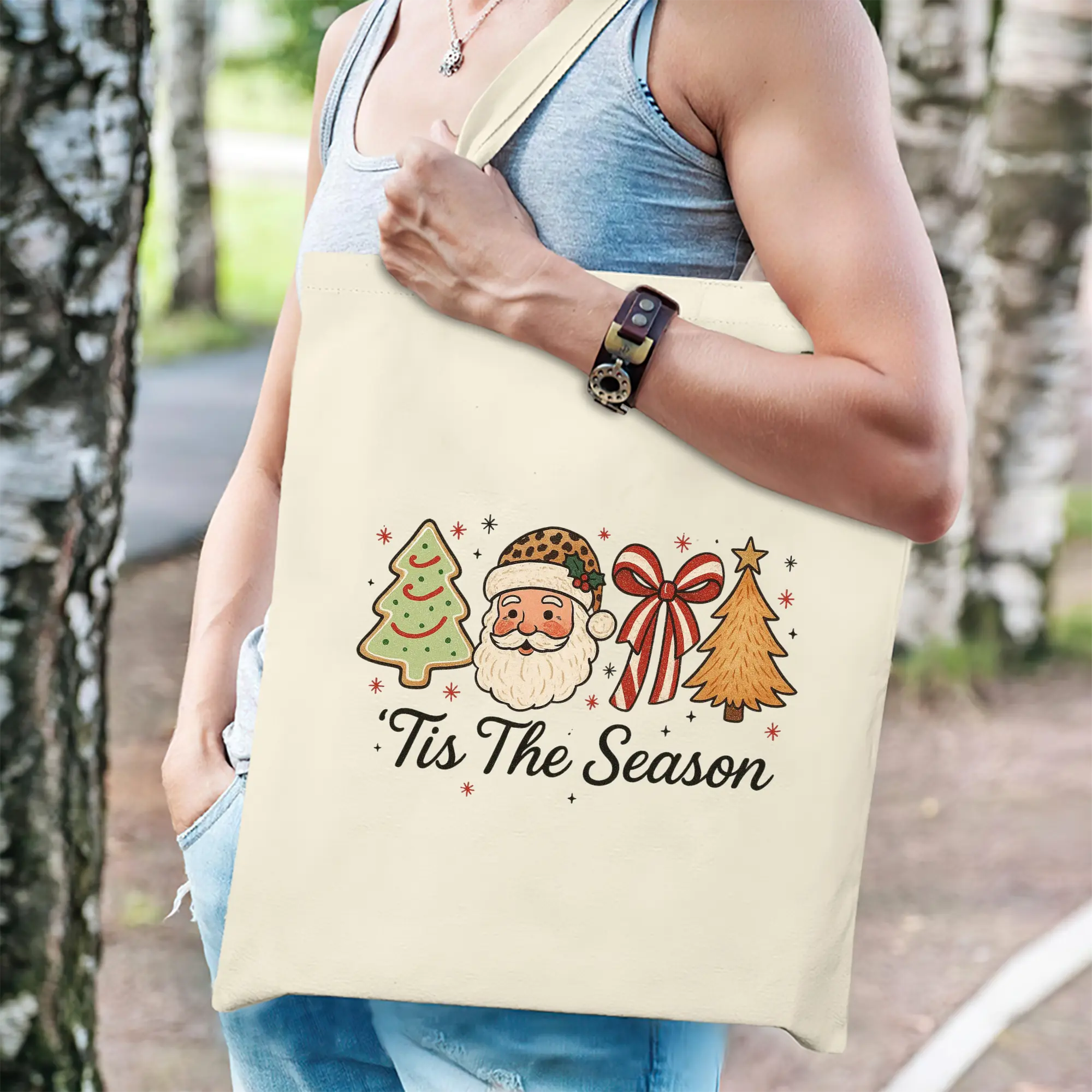 Vintage Santa Leopard Print Tis The Season