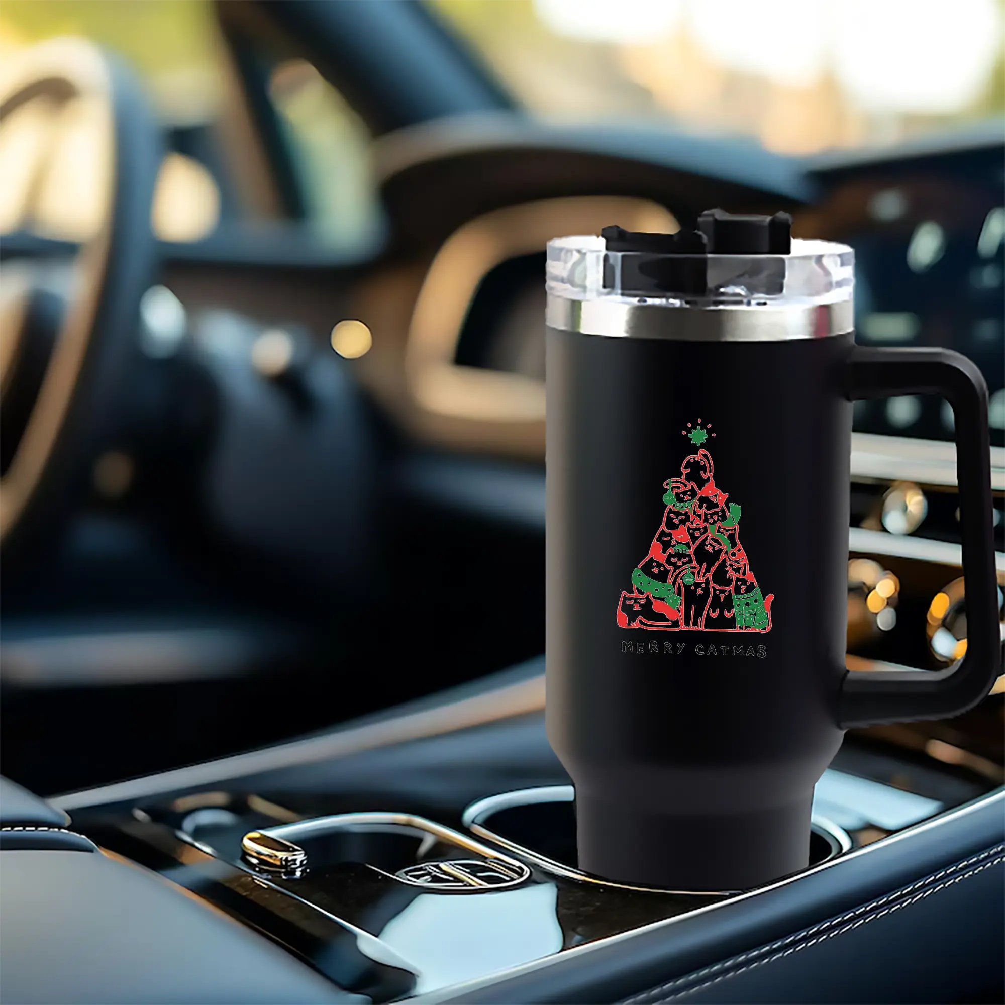 40oz Handle Car Cup With Crystal Sticker Design – Durable Stainless Steel Travel Mug With Reusable Straw – Double Wall Insulated