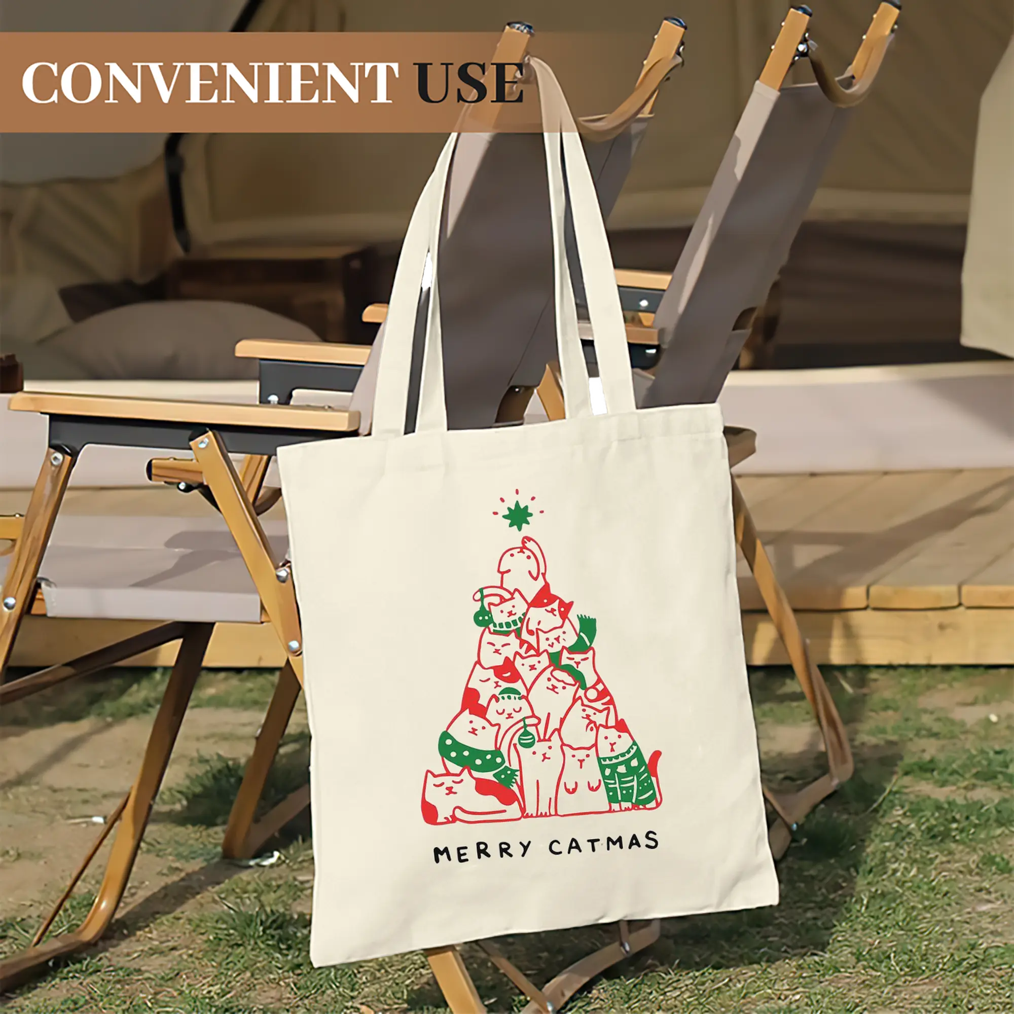 Heavy-Duty 12oz Canvas Tote Bag — Large Capacity Reusable Shopping & Travel Bag with Heat-Transfer Print, Wide Reinforced Handles (80% Polyester, 20% Cotton)