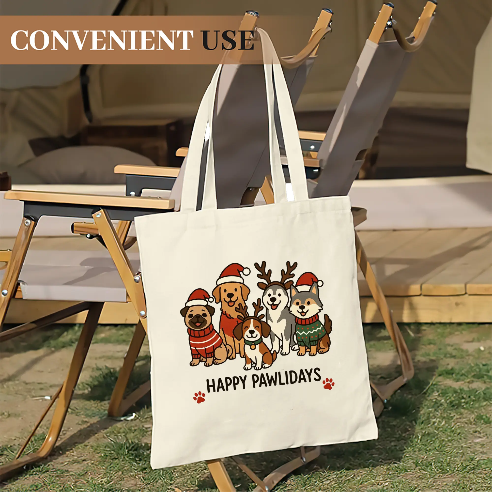 Heavy-Duty 12oz Canvas Tote Bag — Large Capacity Reusable Shopping & Travel Bag with Heat-Transfer Print, Wide Reinforced Handles (80% Polyester, 20% Cotton)