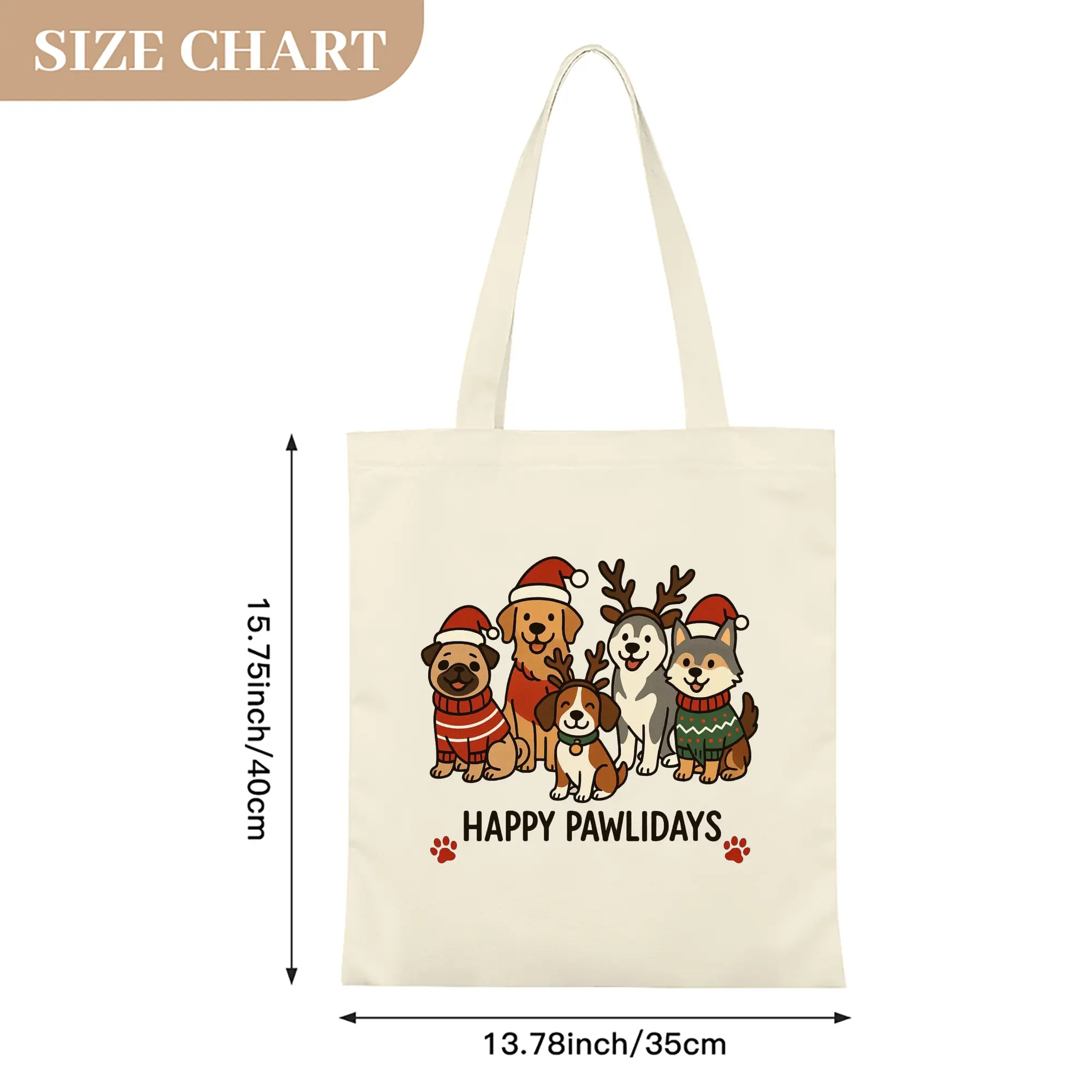 Heavy-Duty 12oz Canvas Tote Bag — Large Capacity Reusable Shopping & Travel Bag with Heat-Transfer Print, Wide Reinforced Handles (80% Polyester, 20% Cotton)