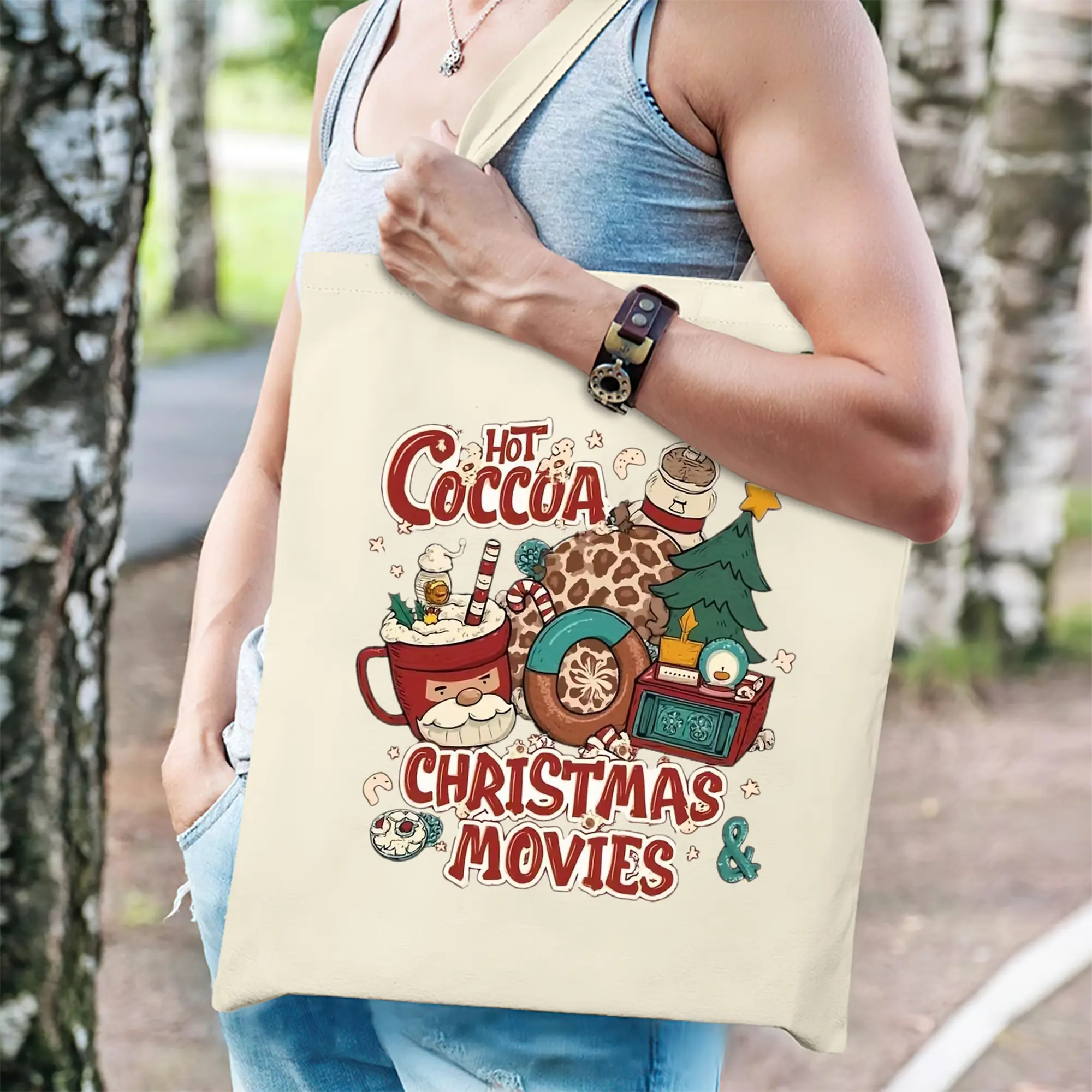 Heavy-Duty 12oz Canvas Tote Bag — Large Capacity Reusable Shopping & Travel Bag with Heat-Transfer Print, Wide Reinforced Handles (80% Polyester, 20% Cotton)