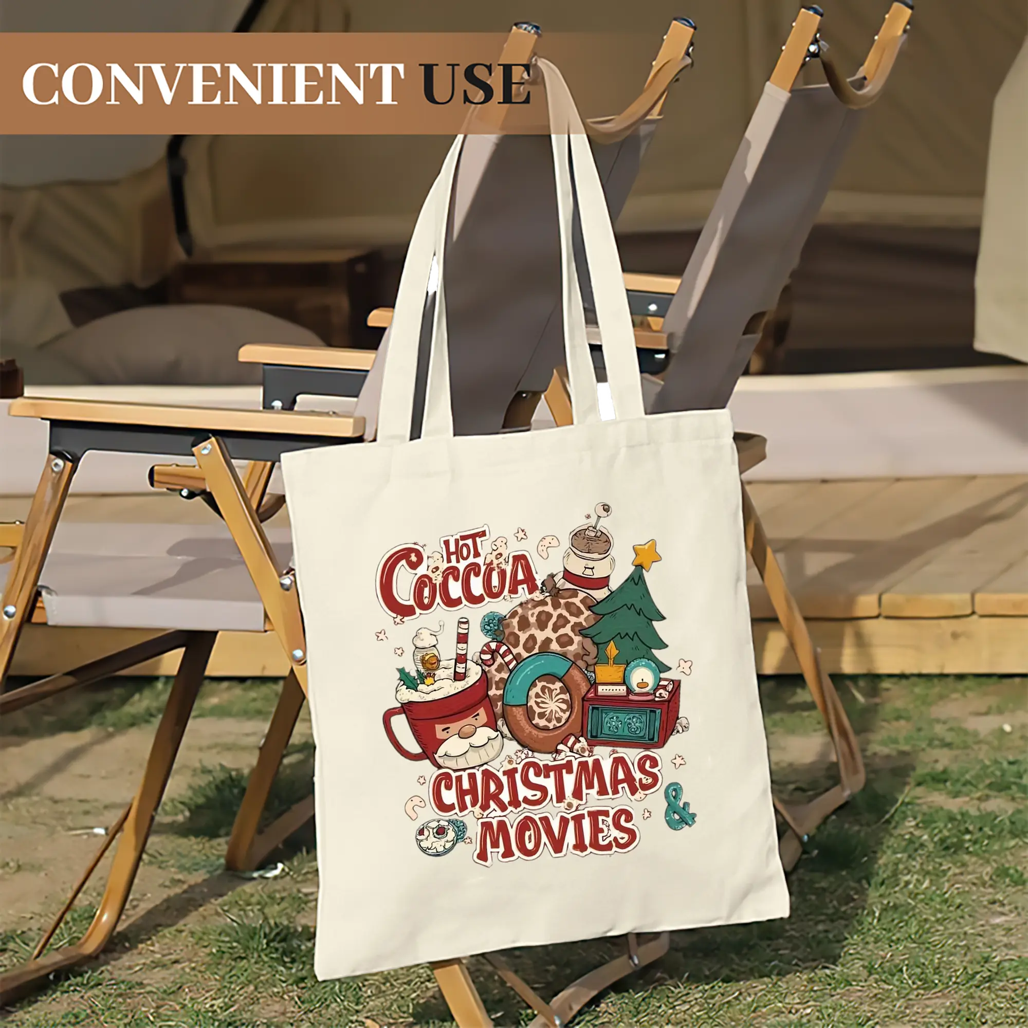 Heavy-Duty 12oz Canvas Tote Bag — Large Capacity Reusable Shopping & Travel Bag with Heat-Transfer Print, Wide Reinforced Handles (80% Polyester, 20% Cotton)