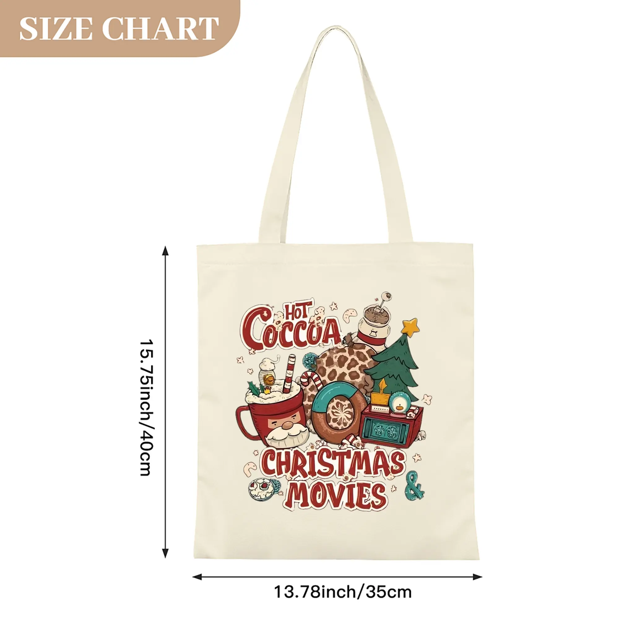 Heavy-Duty 12oz Canvas Tote Bag — Large Capacity Reusable Shopping & Travel Bag with Heat-Transfer Print, Wide Reinforced Handles (80% Polyester, 20% Cotton)