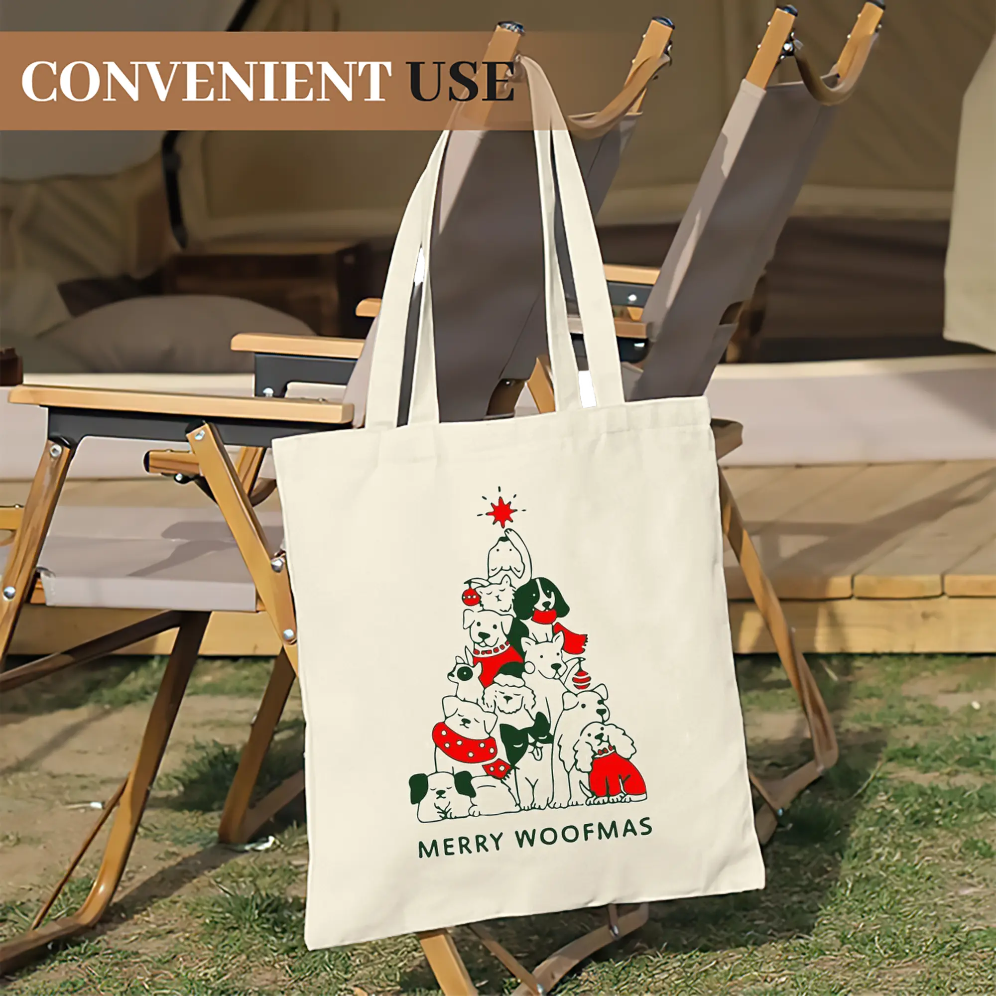 Heavy-Duty 12oz Canvas Tote Bag — Large Capacity Reusable Shopping & Travel Bag with Heat-Transfer Print, Wide Reinforced Handles (80% Polyester, 20% Cotton)