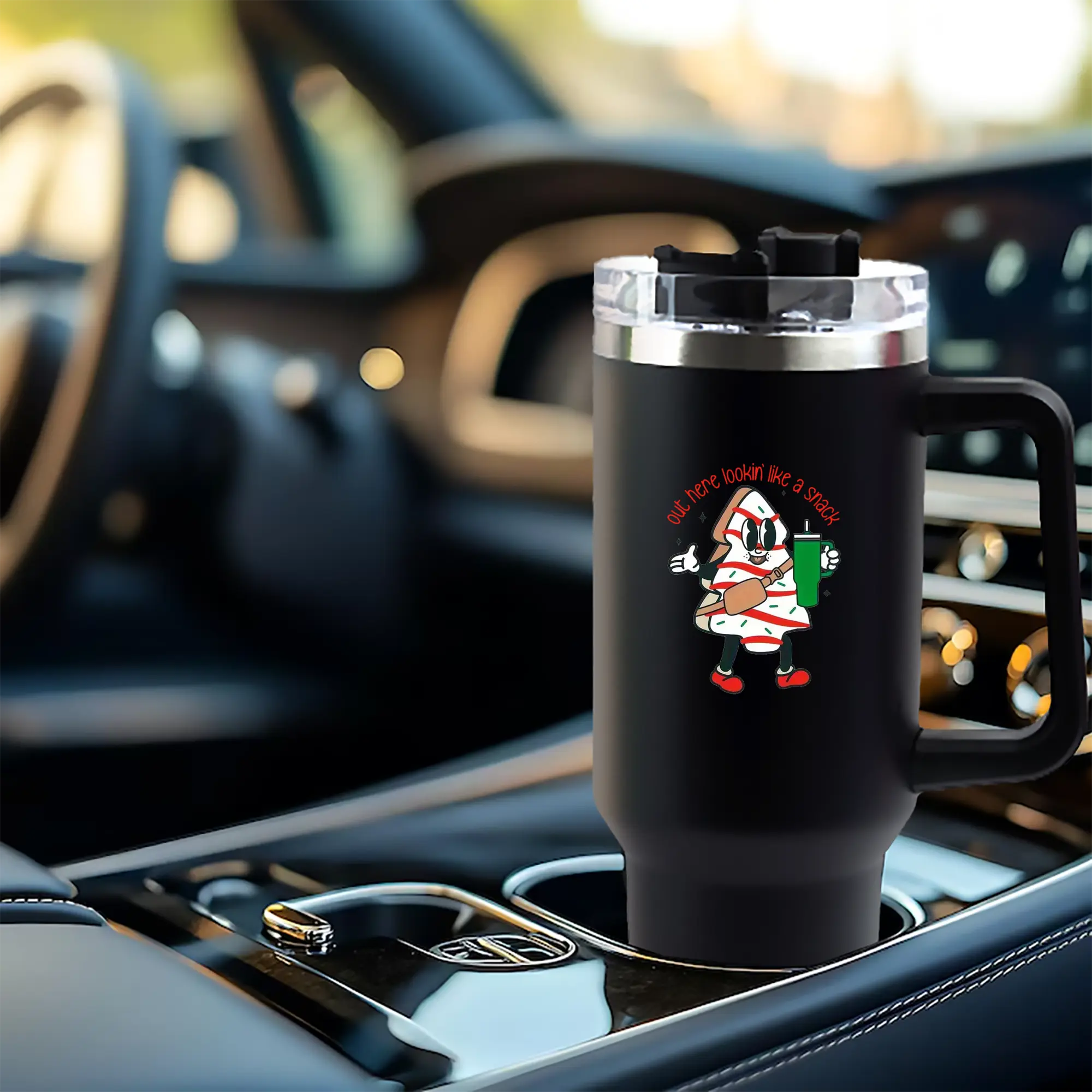 40oz Handle Car Cup With Crystal Sticker Design – Durable Stainless Steel Travel Mug With Reusable Straw – Double Wall Insulated